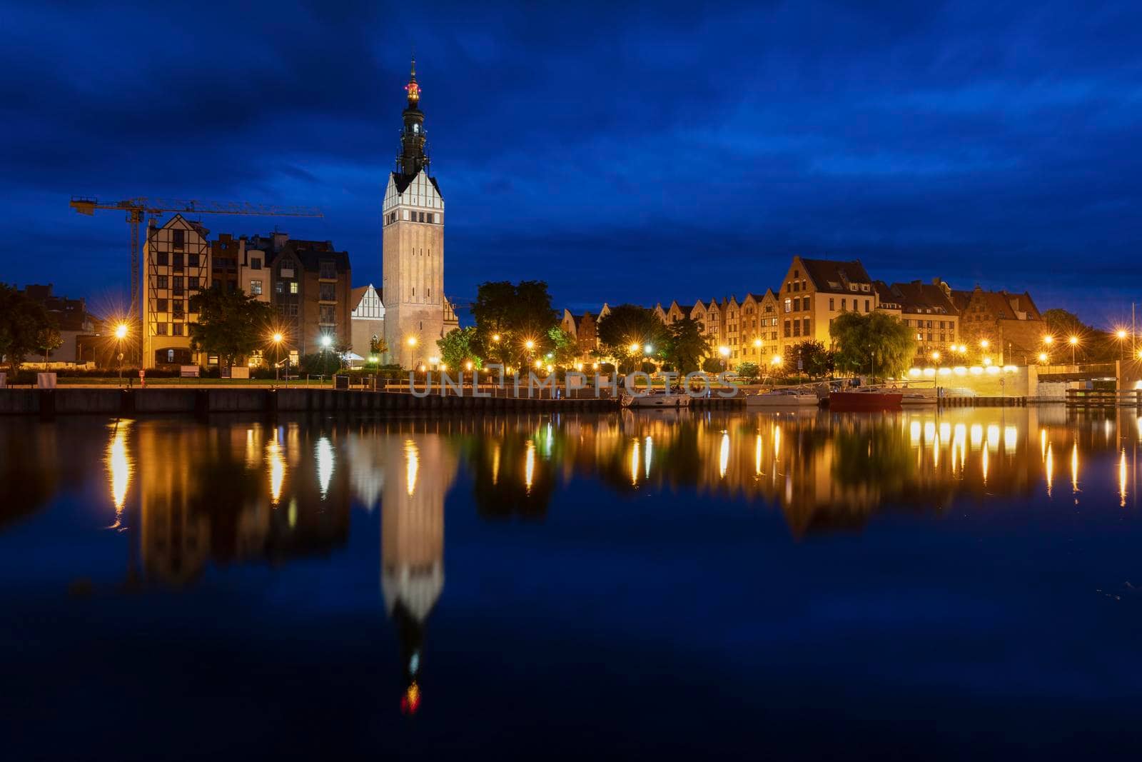 Architecture of Elblag at night. Elblag, Warmian-Masurian, Poland.