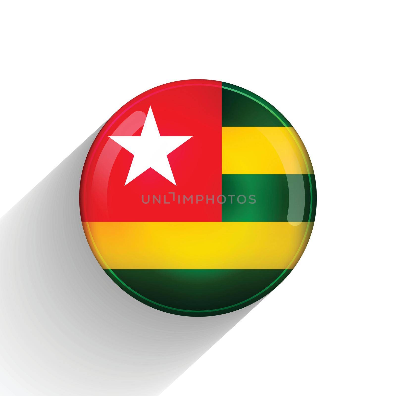 Glass light ball with flag of Togo. Round sphere, template icon. national symbol. Glossy realistic ball, 3D abstract vector illustration highlighted on a white background. Big bubble.