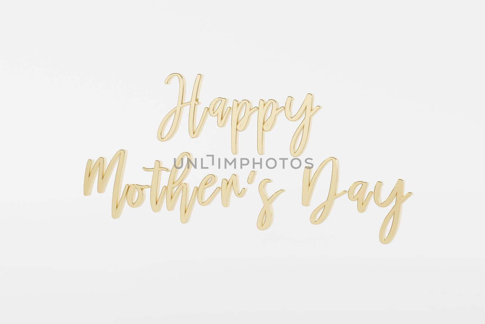 Mother's day greeting card, golden lettering text or calligraphy on white background, 3d render illustration by Frostroomhead