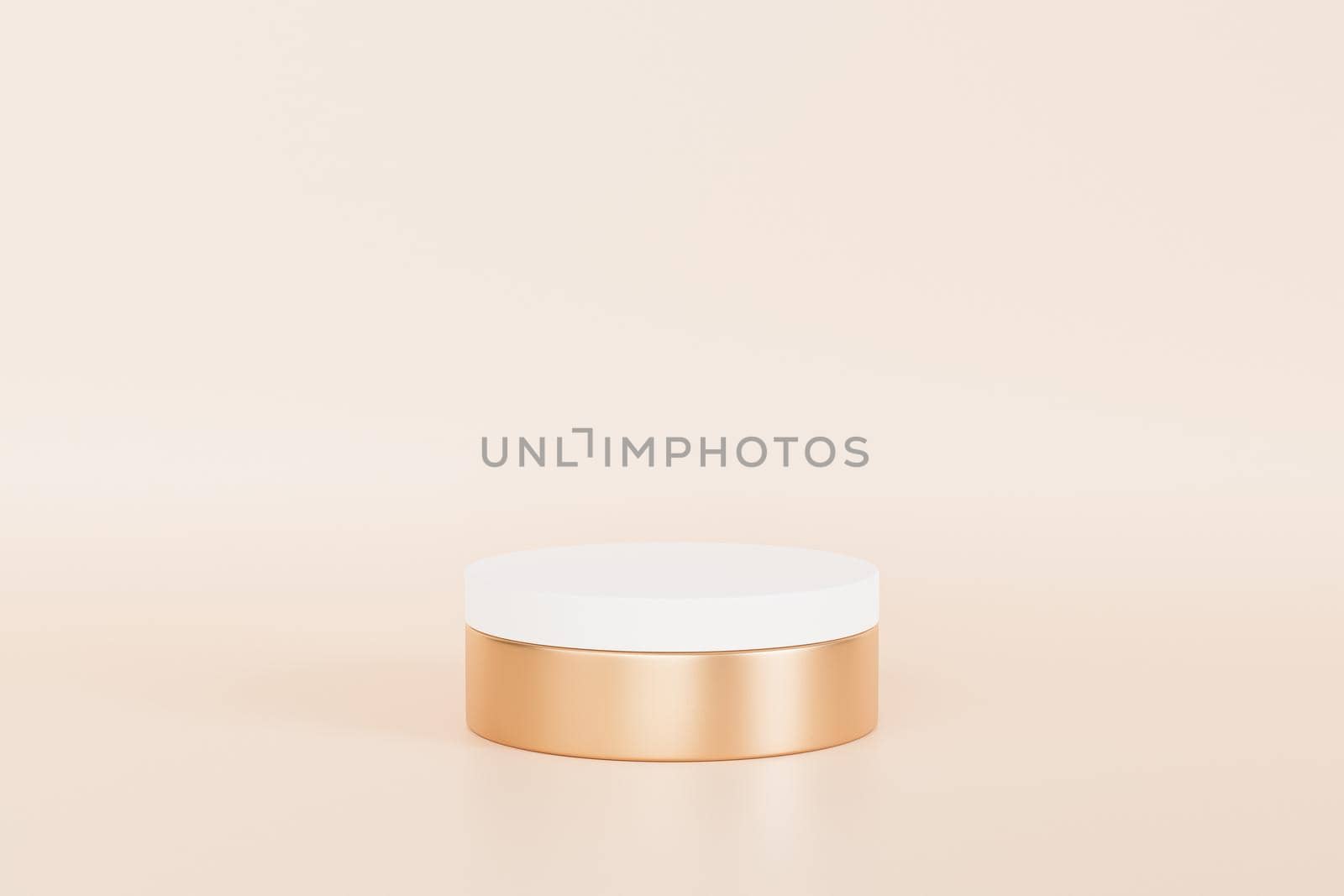 White and golden podium or pedestal for products or advertising on beige background, minimal 3d illustration render