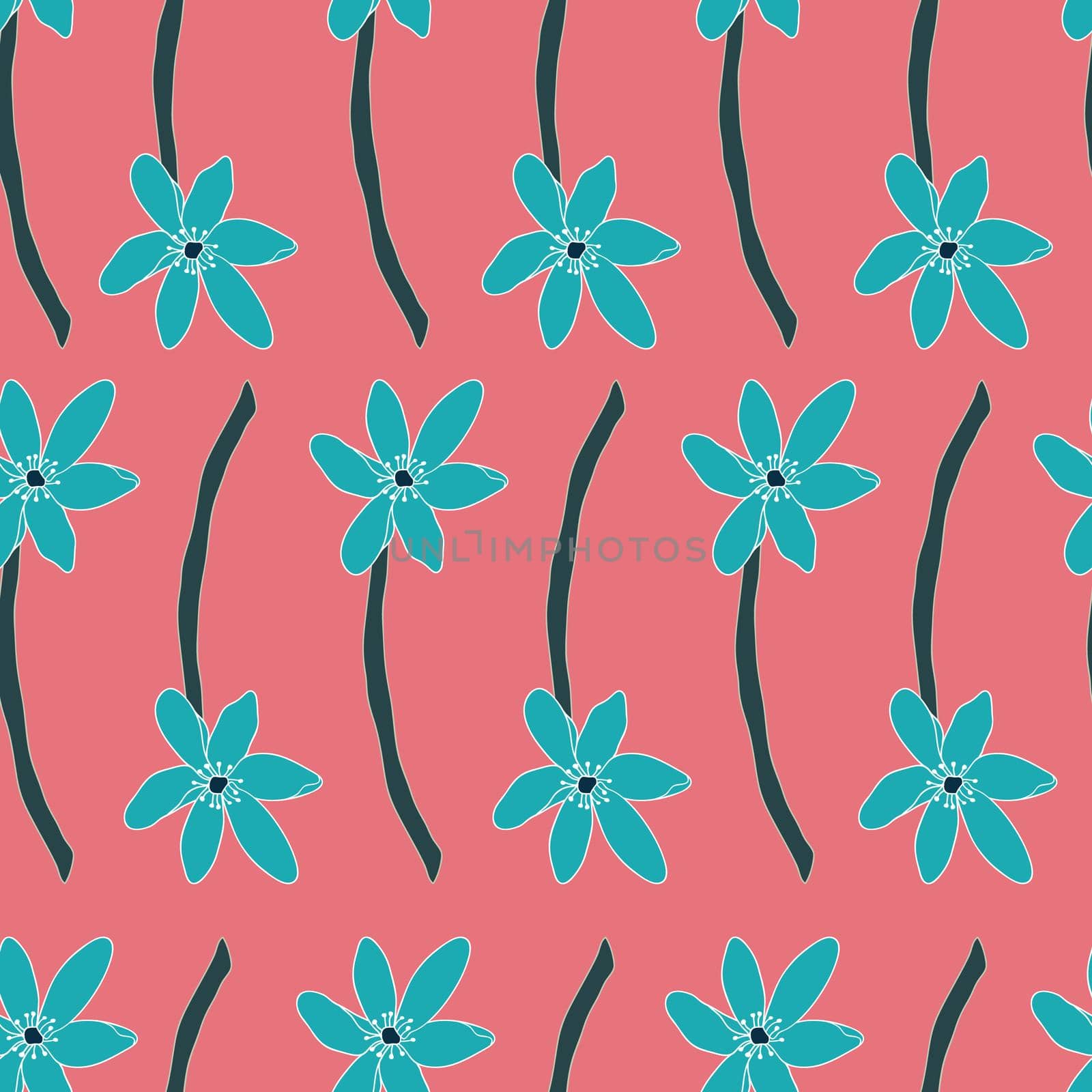 Blossoming tropical color flowers seamless pattern on hot pink print. illustration. Great for clothing, home decoration, accessories, stationary and surface patterns.
