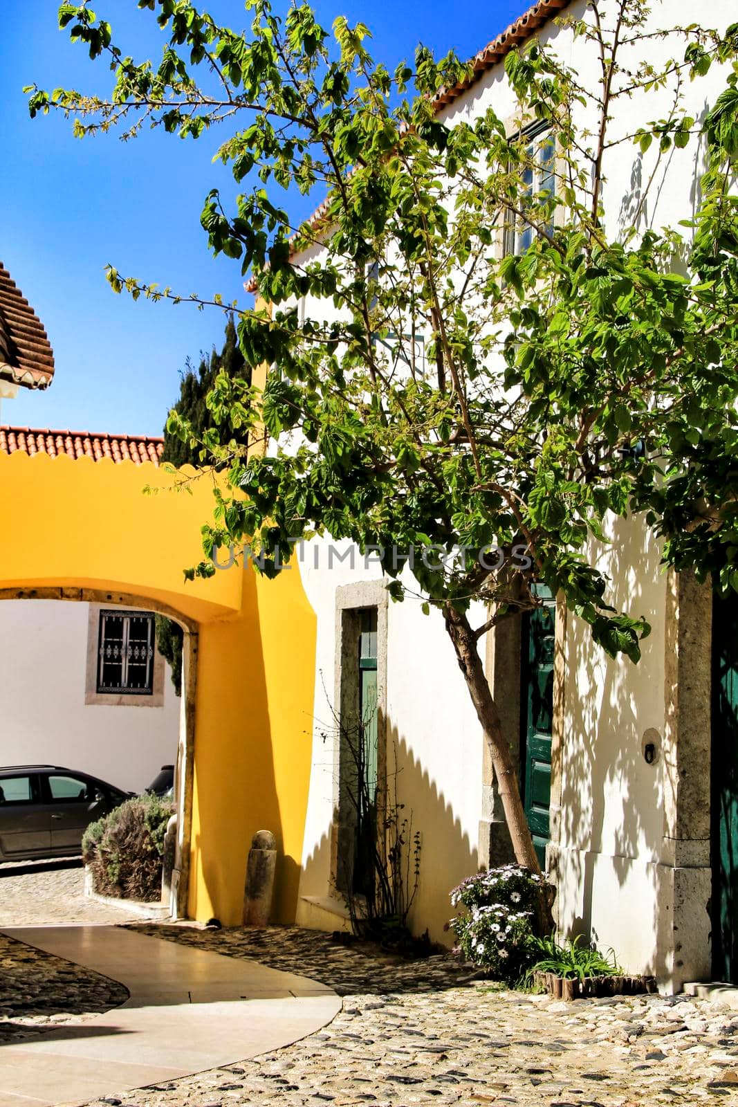 Narrow and colorful streets, majestic facades, windows and balconies of Lisbon, Portugal