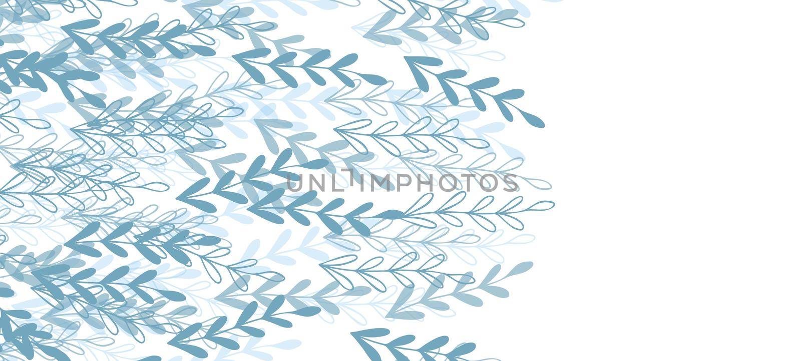 Floral web banner with drawn color exotic leaves. Nature concept design. Modern floral compositions with summer branches. Vector illustration on the theme of ecology, natura, environment by allaku