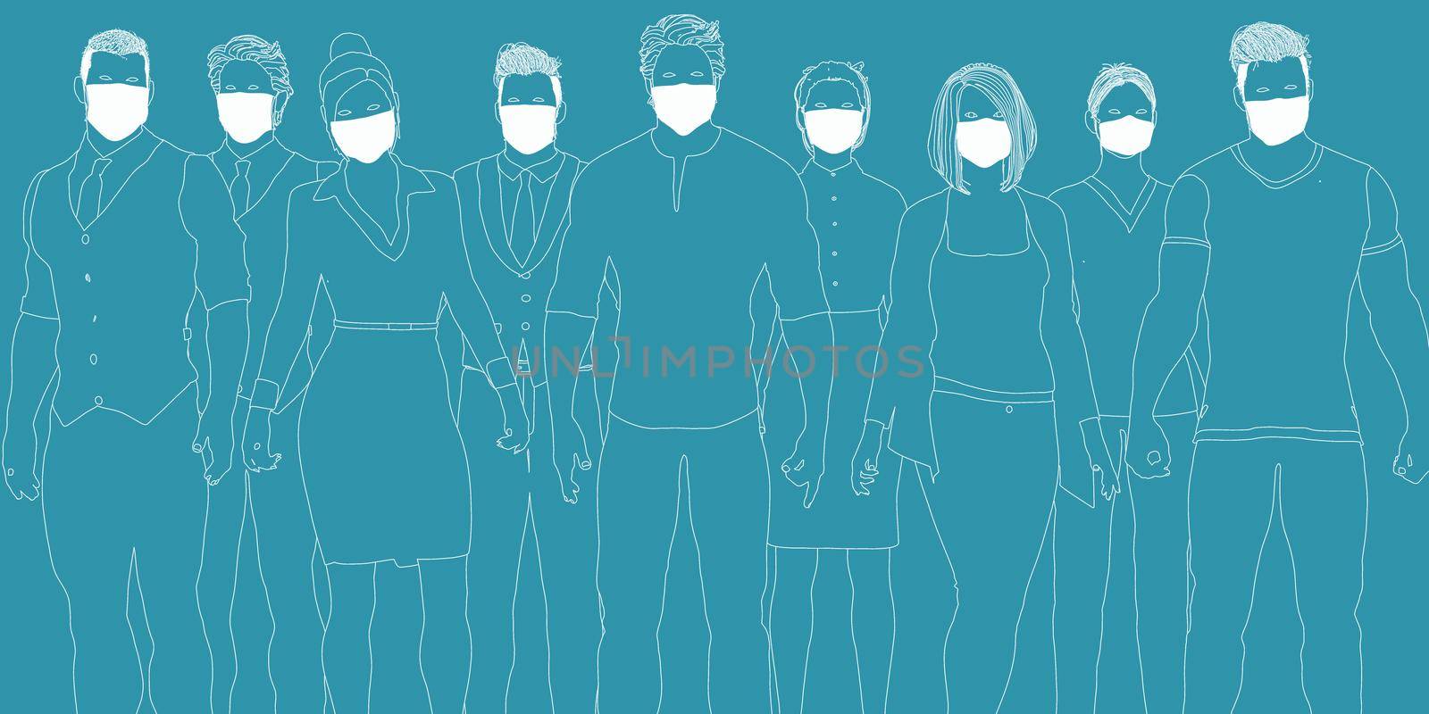 Group of People Wearing Surgical Masks Standing Together Prevention and Safety Procedures Concept