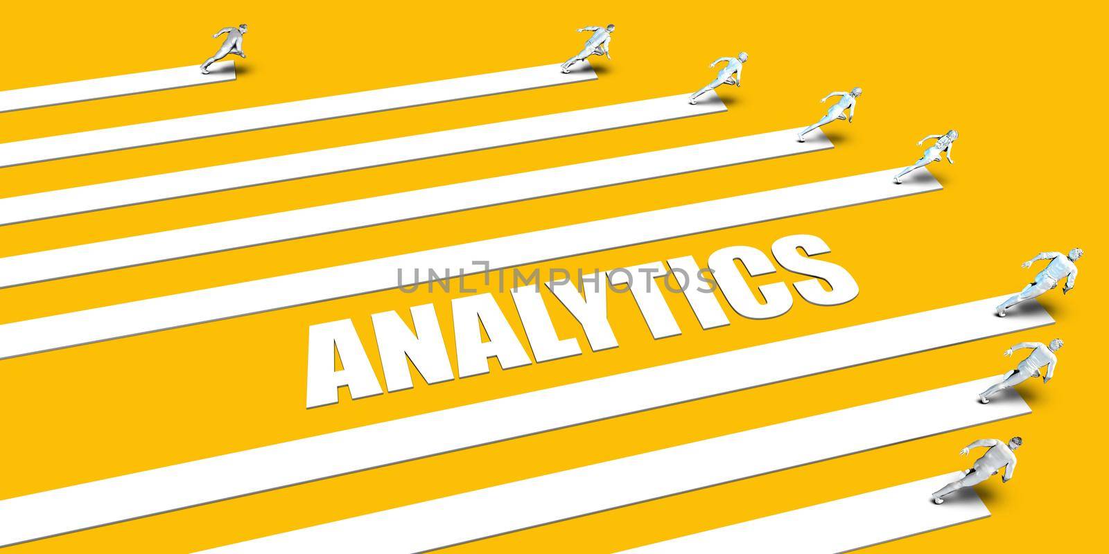 Analytics Concept with Business People Running on Yellow