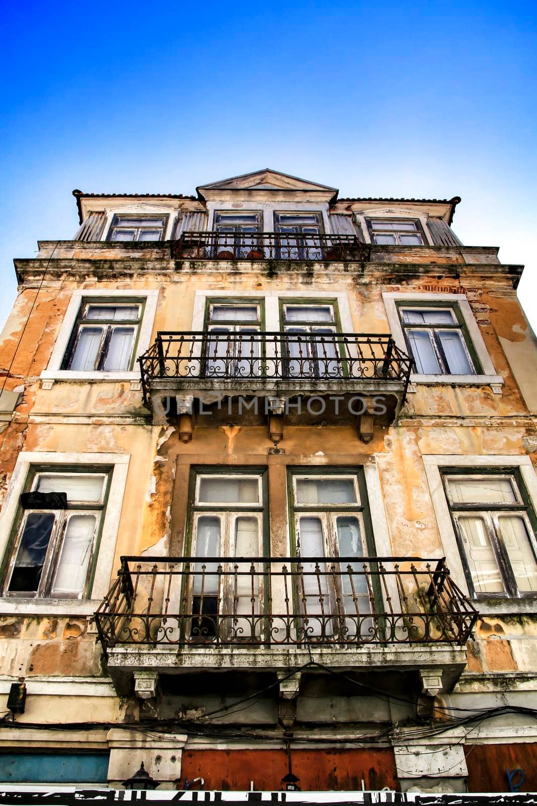 Old and beautiful majestic facade in the street in Lisbon
