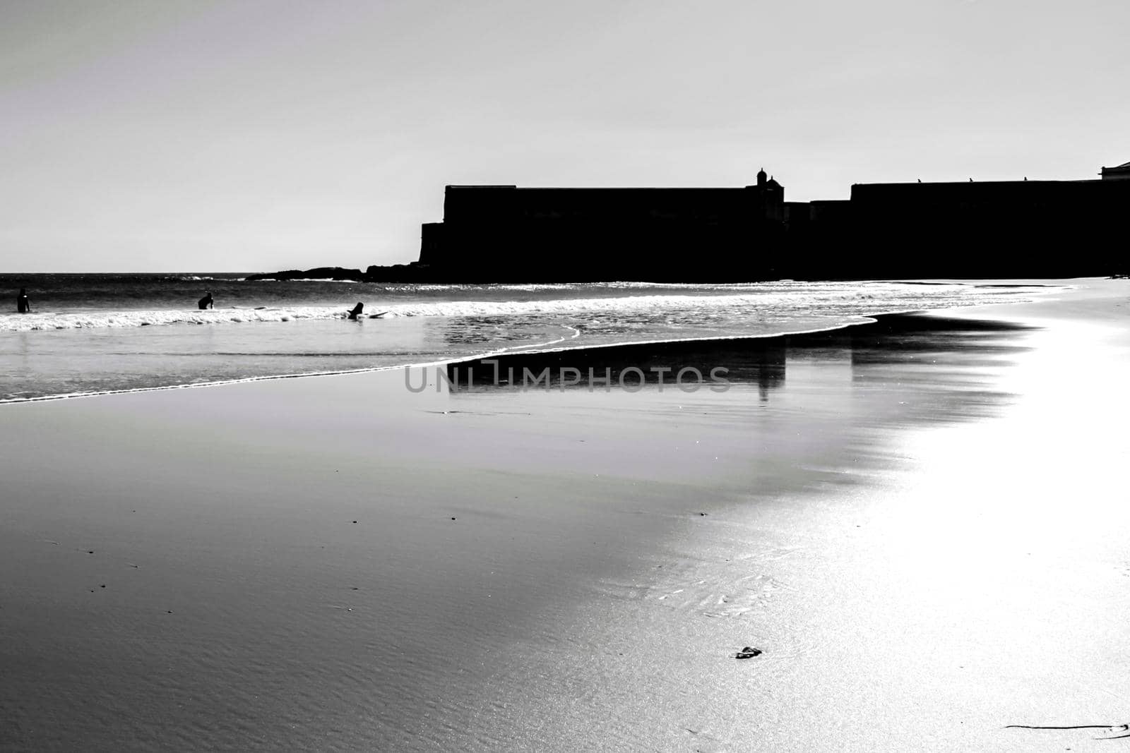Beautiful beach called Praia da Torre in Lisbon, Portugal, in a sunny day of Spring