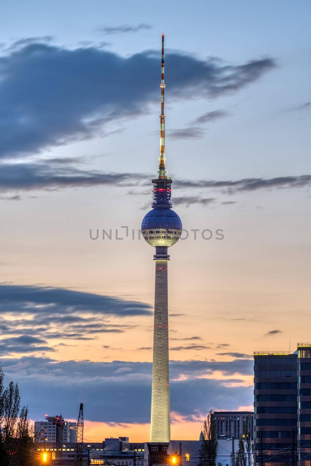 The famous TV Tower in Berlin after sunset