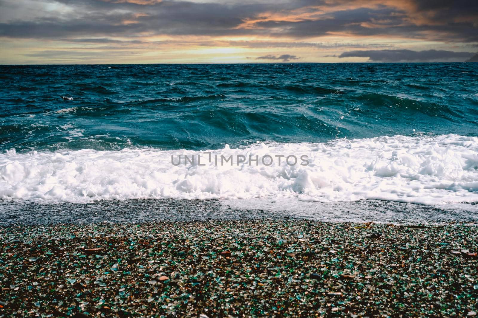 Marine landscape with views of Glass beach. Vladivostok, Russia