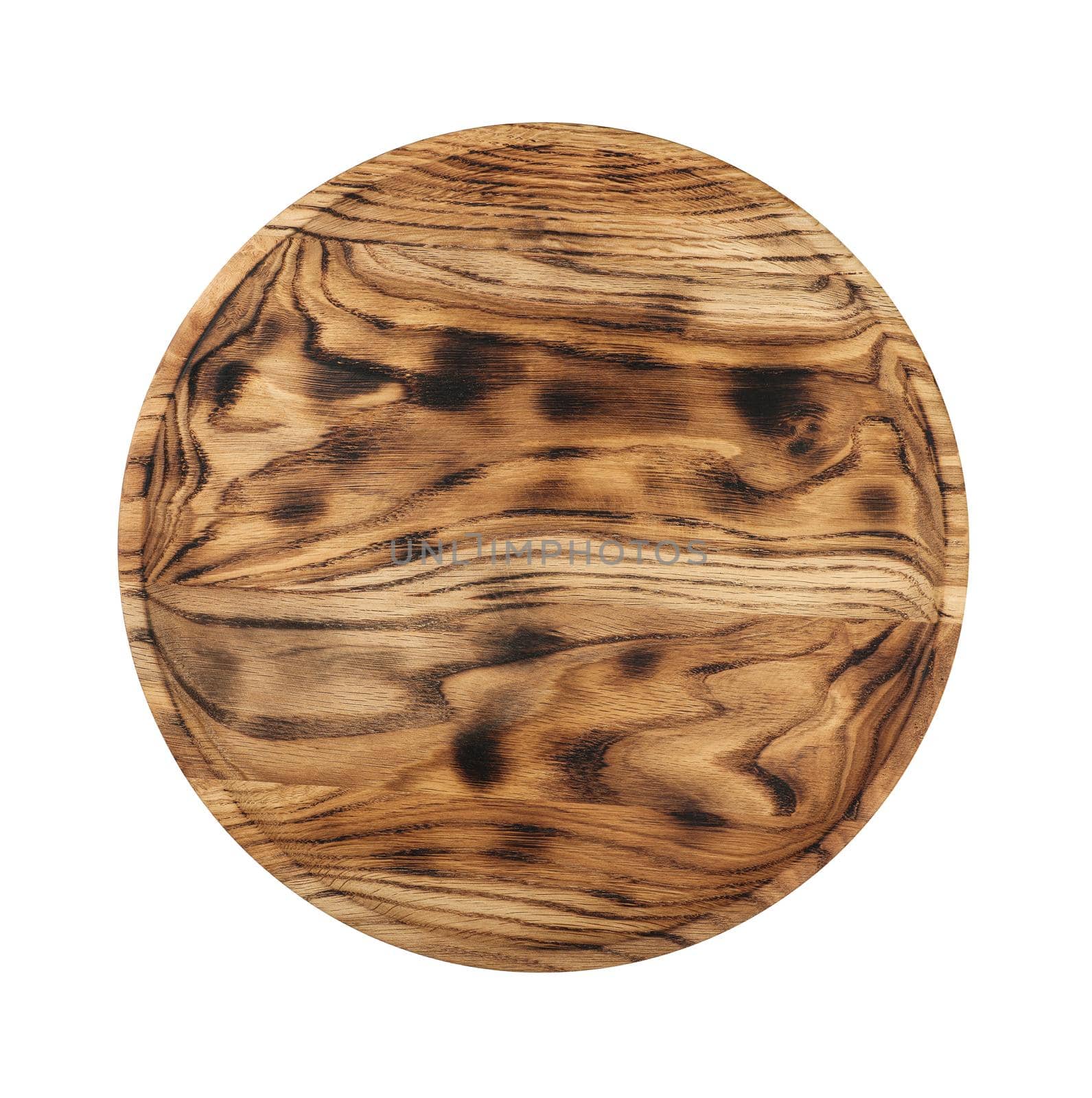 Round oak wood cutting board isolated on white by BreakingTheWalls