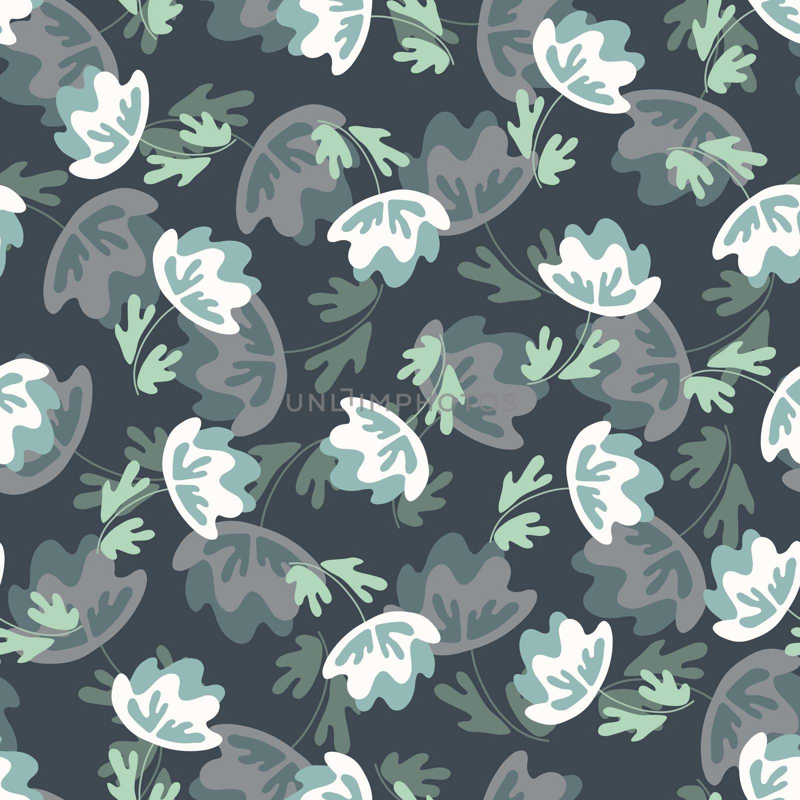Seamless floral pattern based on traditional folk art ornaments. Modern flowers on color background. Scandinavian style. Sweden nordic style. Vector illustration. Simple minimalistic pattern.