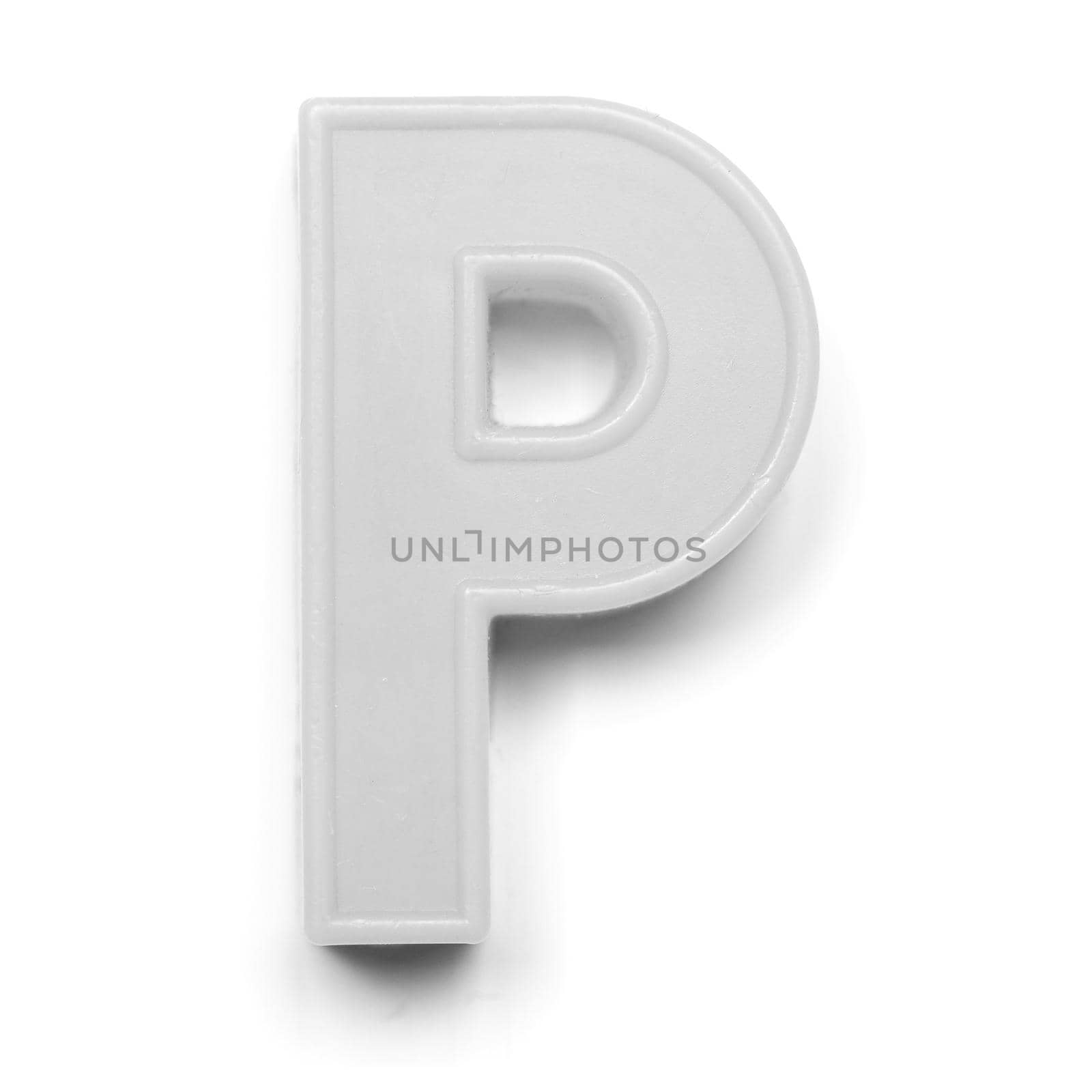 Magnetic uppercase letter P of the British alphabet in black and white
