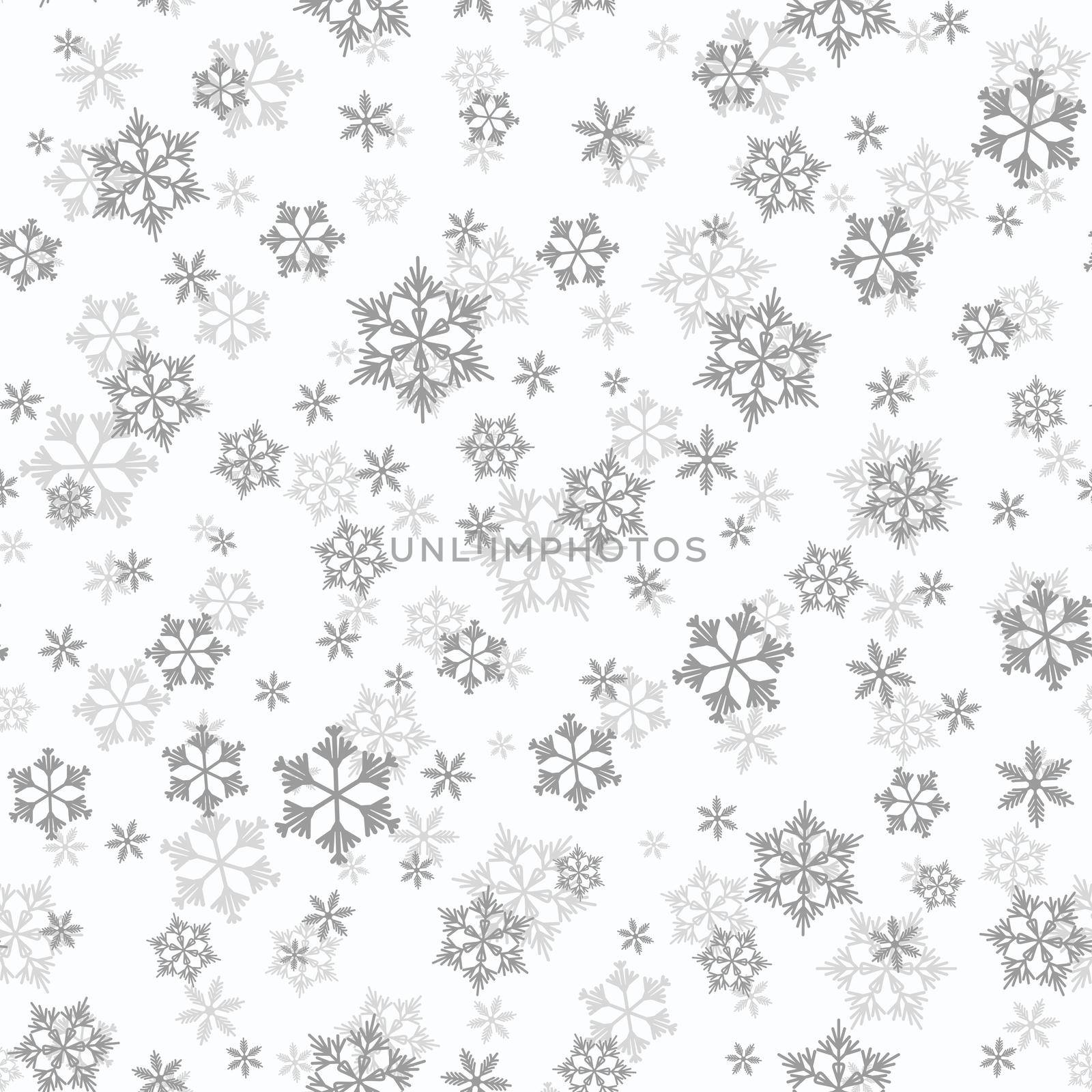 Winter seamless pattern with grey snowflakes on white background. Vector illustration for fabric, textile wallpaper, posters, gift wrapping paper. Christmas vector illustration. Falling snow.