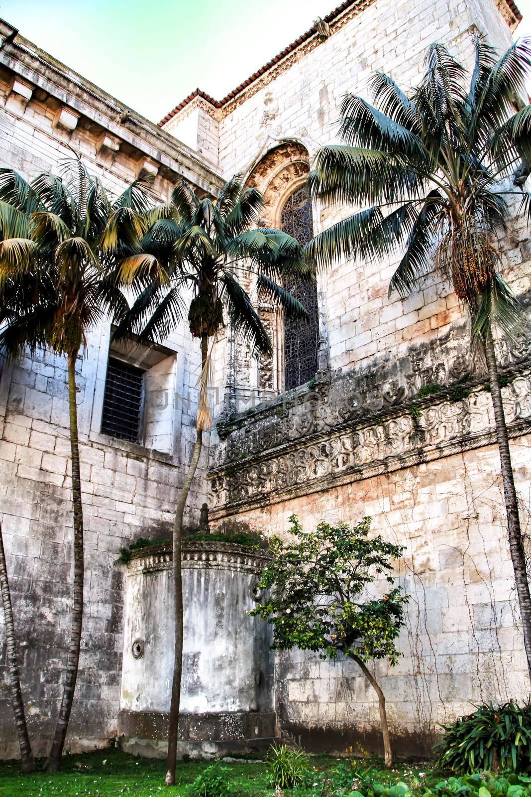Exterior facade of Santa Maria de Belem church in Lisbon, Portugal