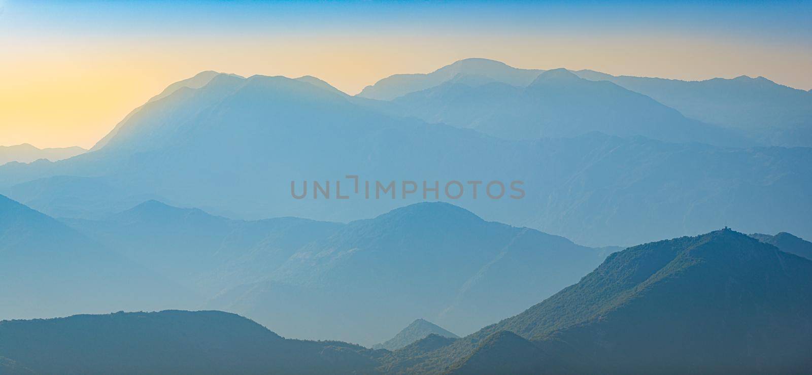 Kotor bay mountains in Montenegro. Sunset scenery.