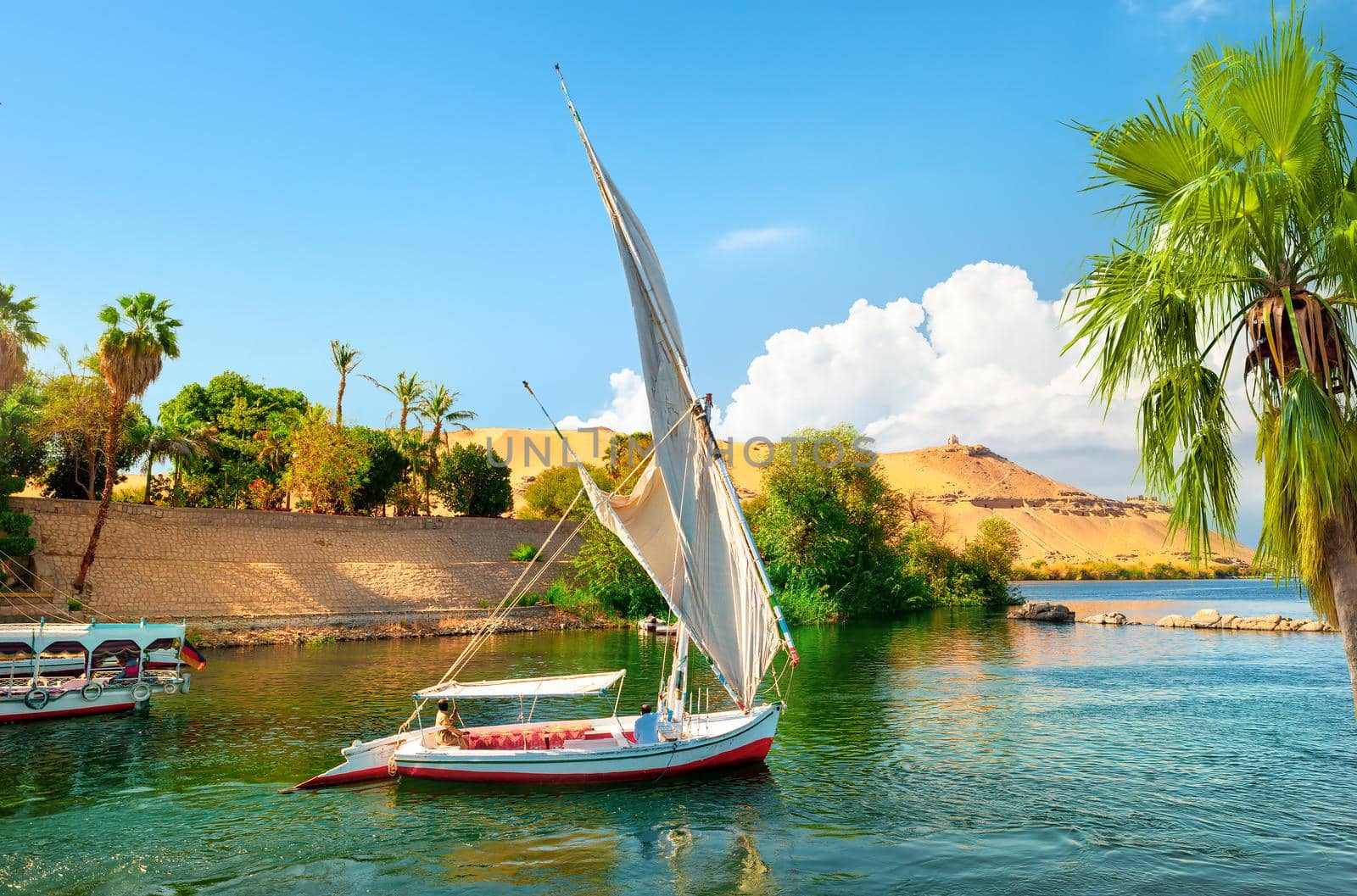 Tourism on sailboats on river Nile in Aswan