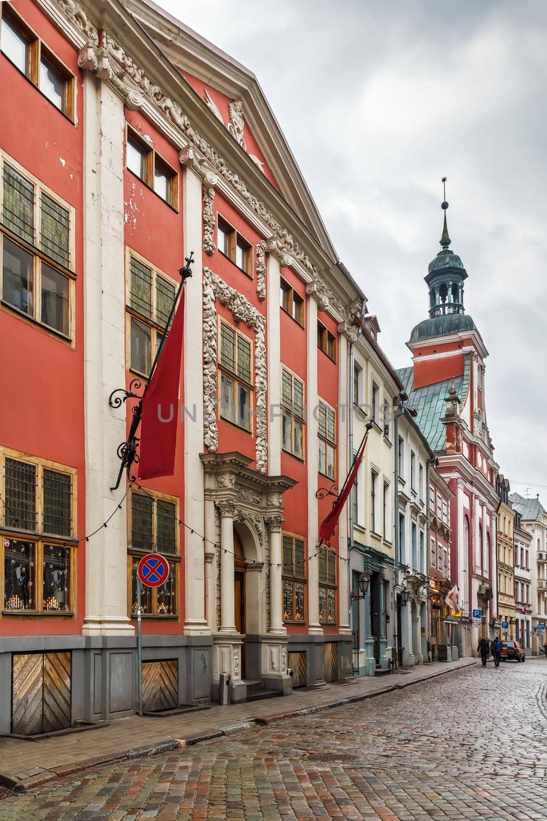 Street with historical houses in the old town of Riga, Latvia