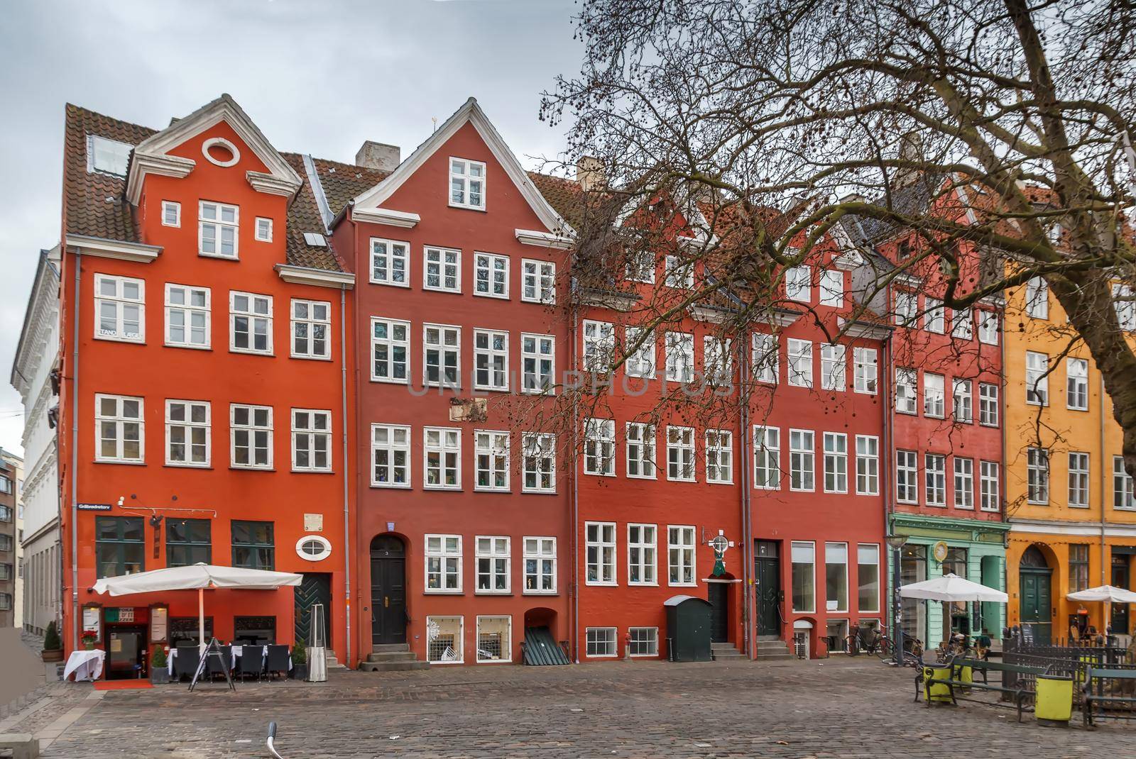 Street with historical Colourful  houses in Copenhagen, Denmark