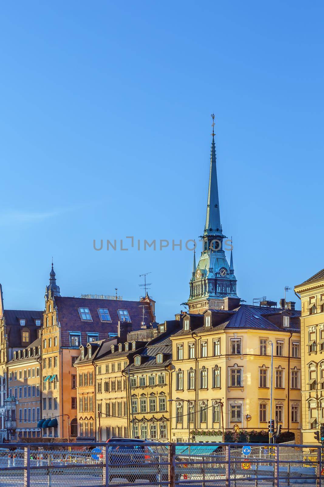 View of Gamla stan with German church tower in Stockholm, Sweden