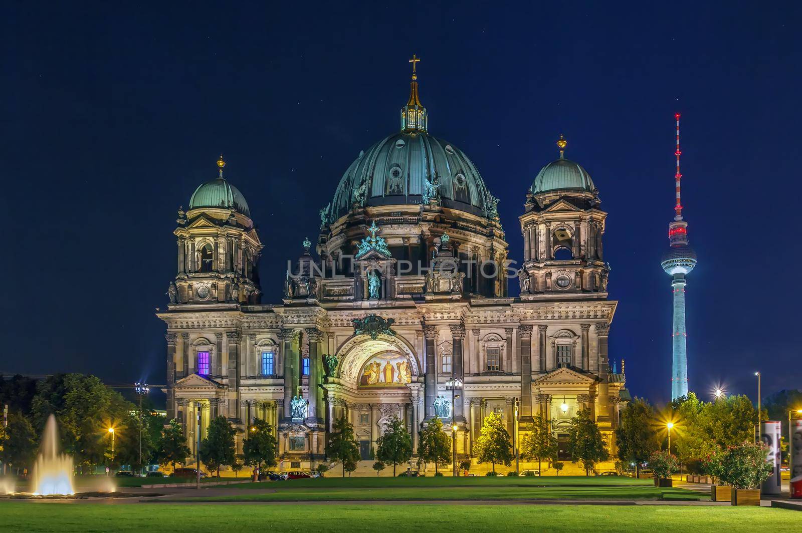 Berlin Cathedral settles down in the downtown of Berlin, Germany. Evening