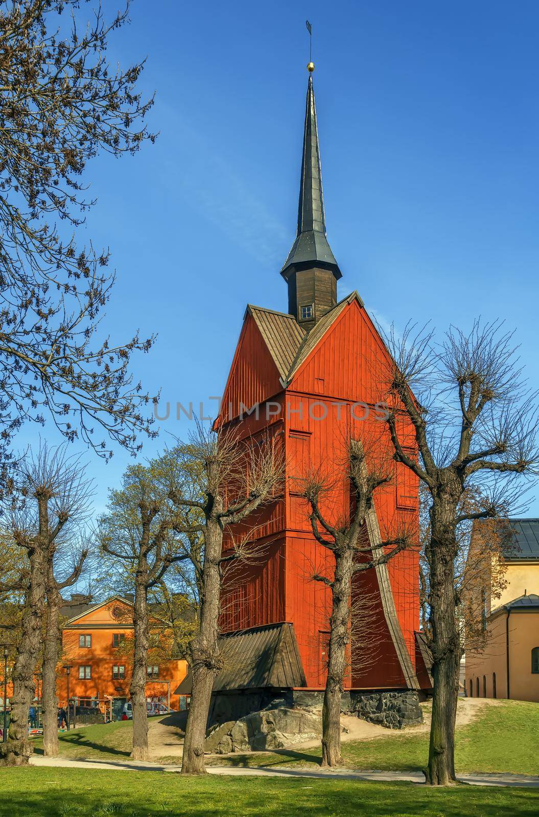 Bell Tower of St. Johannes Church was built in 1692 in central Stockholm, Sweden