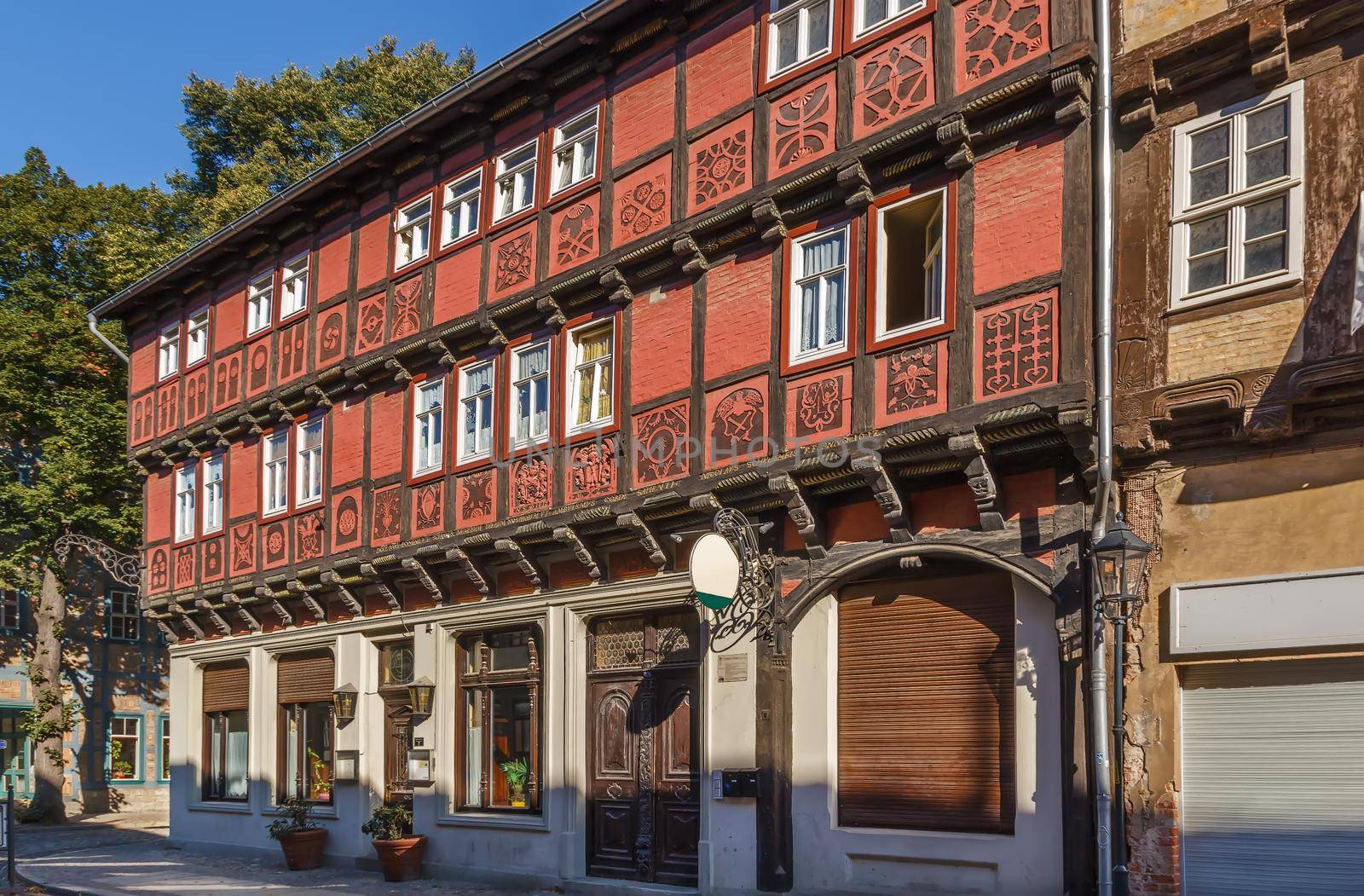 Street with half-timbered houses in Quedlinburg, Germany