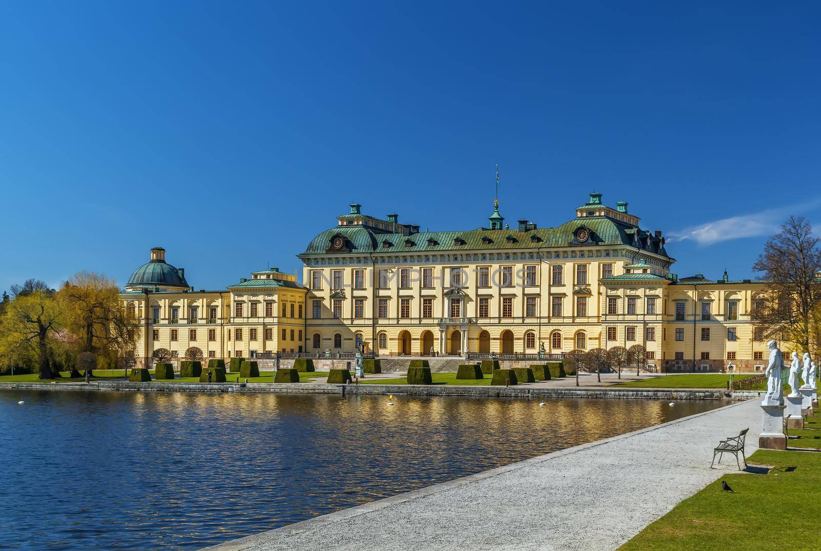 The Drottningholm Palace is the private residence of the Swedish royal family in Stockholm, Sweden