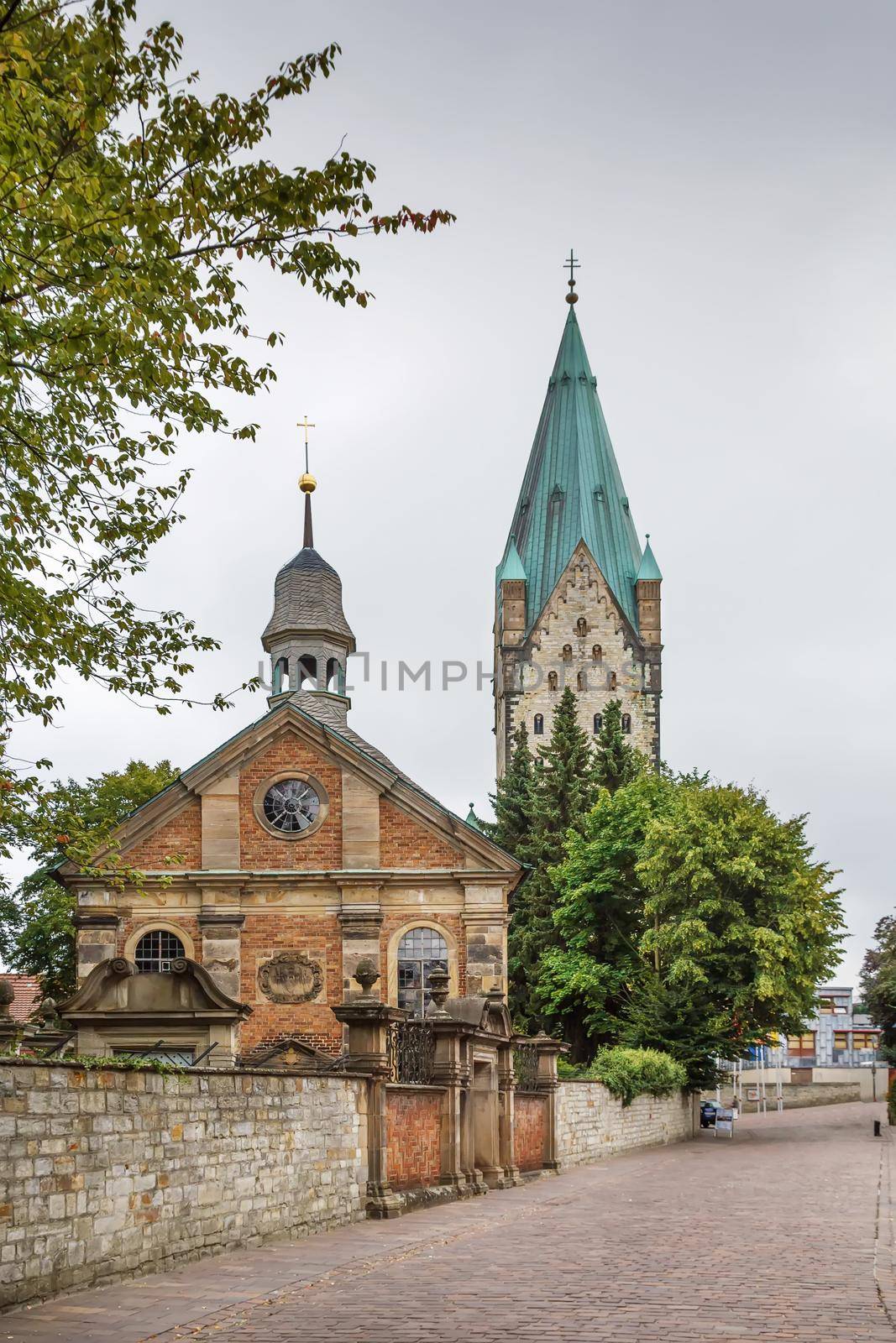 View of Alexius Chapel and Paderborn Cathedral,  Germany