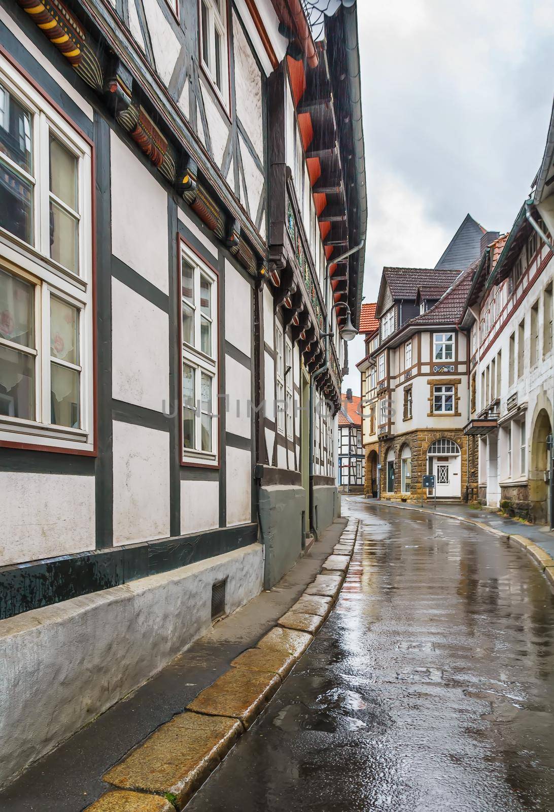 Street with old decorative houses in Goslar, Germany