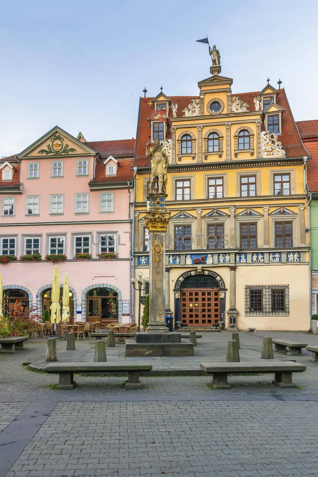 Picturesque houses in the Renaissance style on the Fischmarkt square in Erfurt, Germany