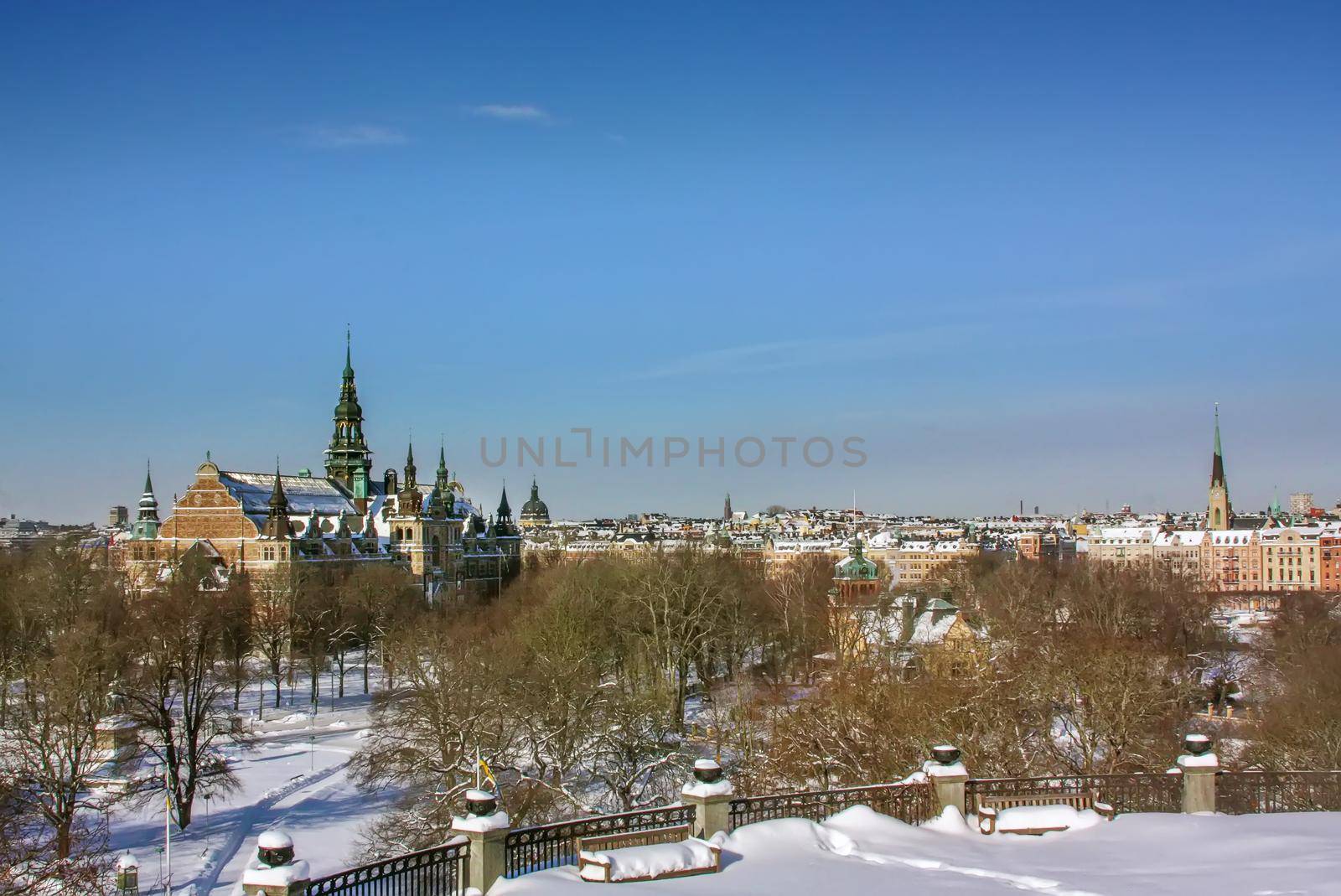 View of Stockholm with Nordic Museum in winter, Sweden