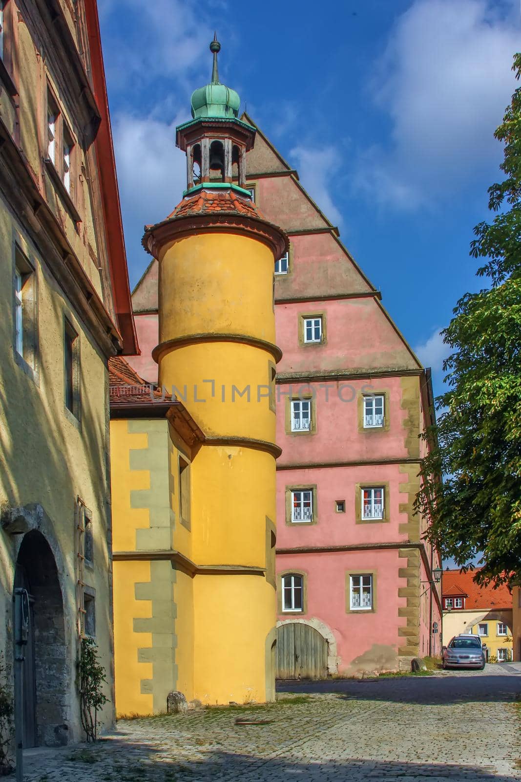 Tower of Hegereiterhaus (Treasury house) in Rothenburg ob der Tauber, Germany