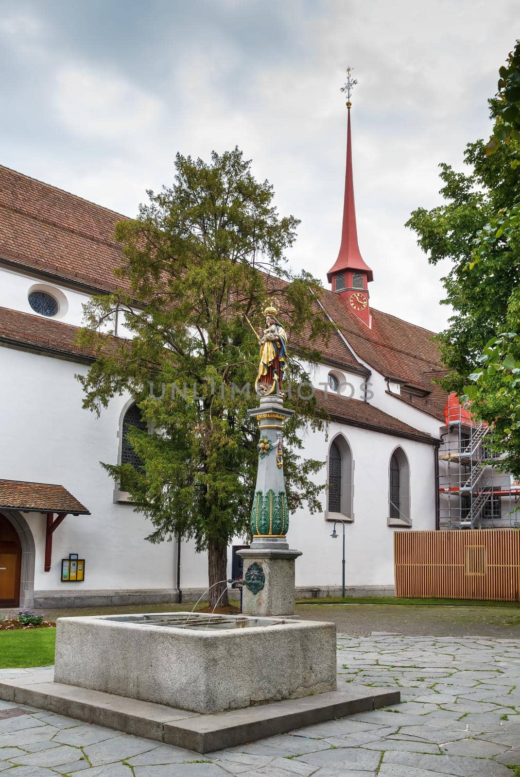 Fountain in the courtyard of Franciscan Church in Lucerne, Switzerland