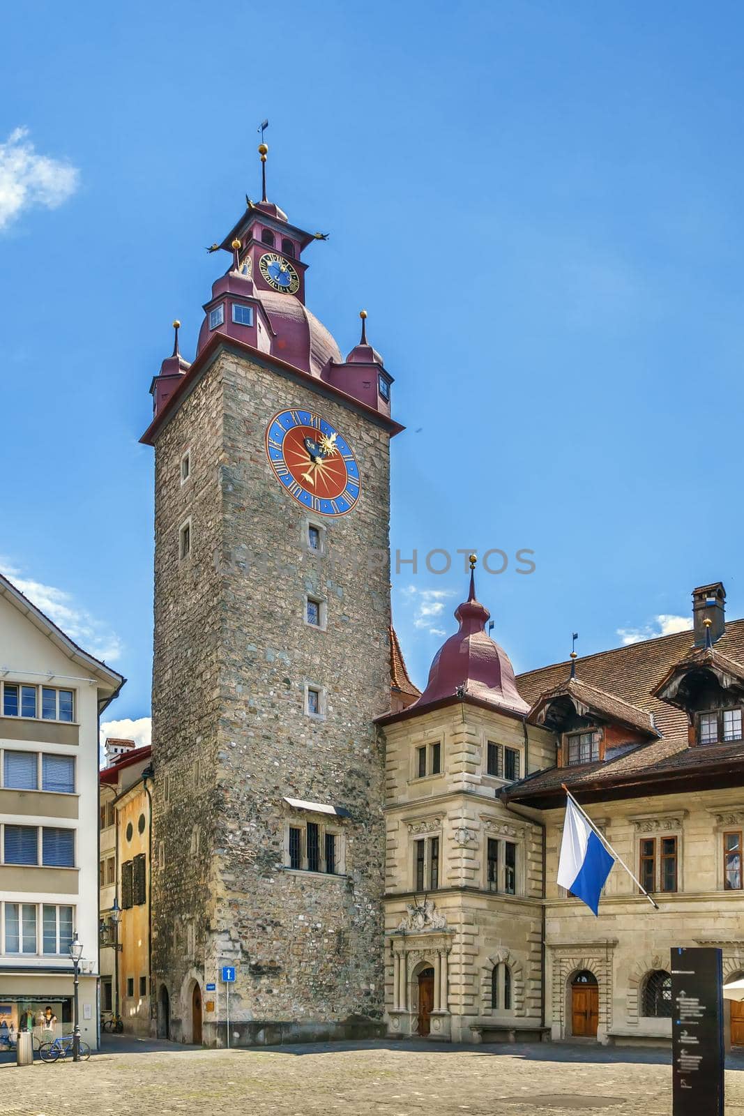 Town Hall clock tower in Lucerne, Switzerland by borisb17