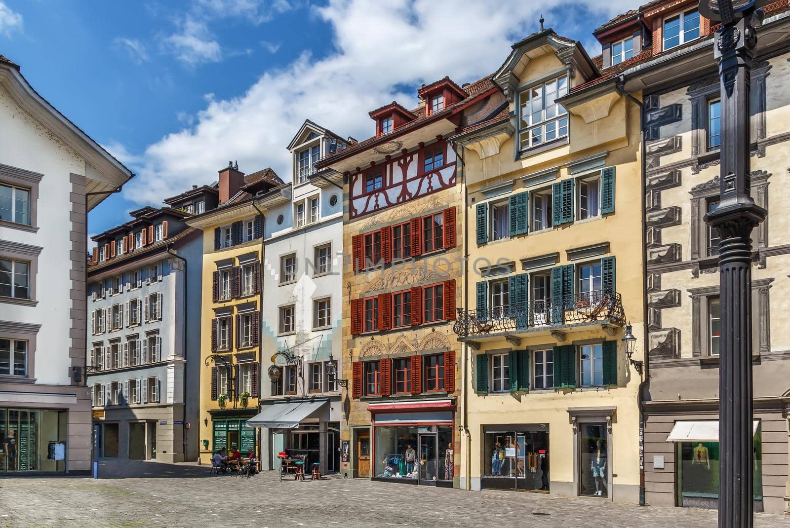 Street with historical houses in Lucerne city center, Switzerland