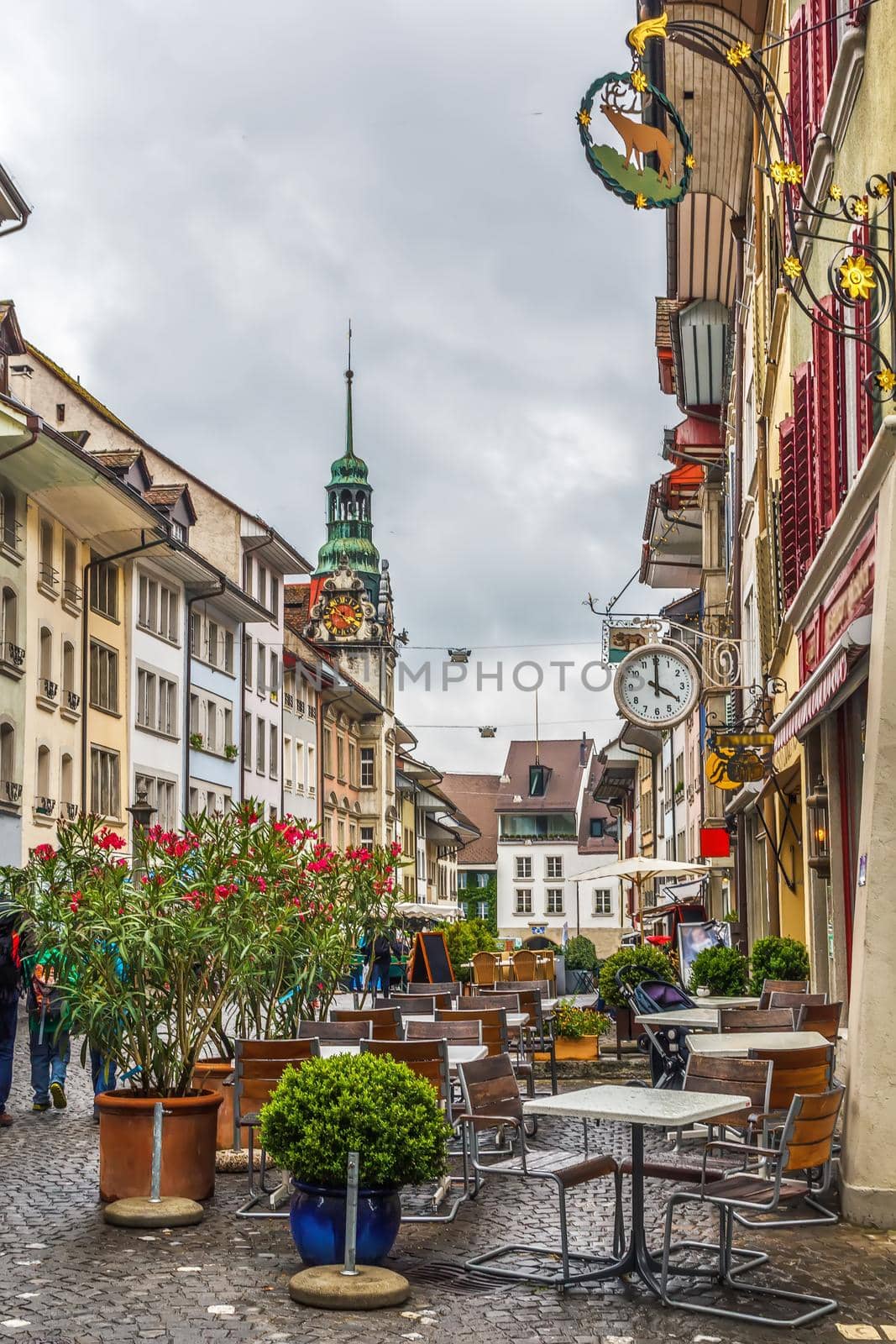 Street with historical houses in Lenzburg city centre, Switzerland