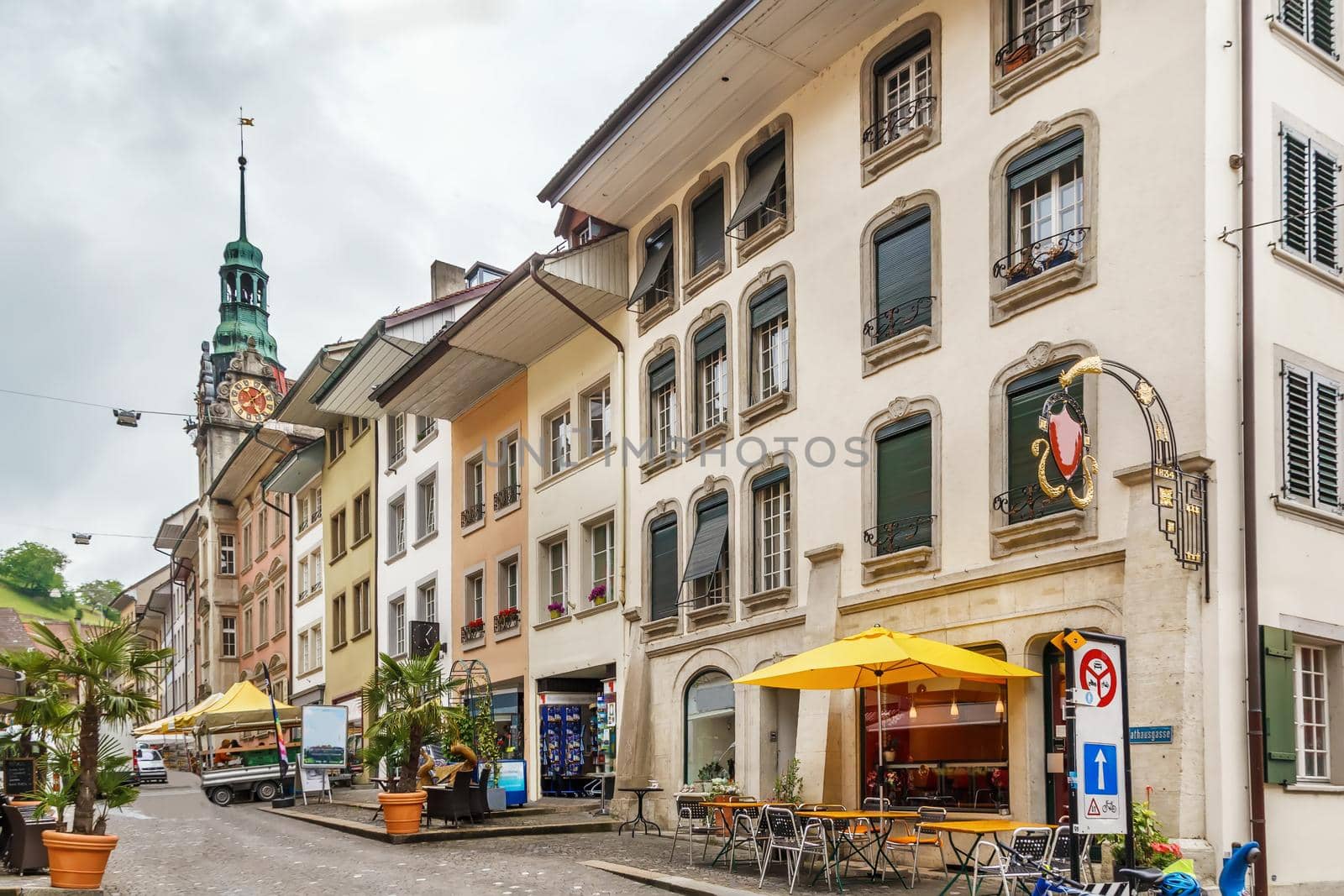 Street with historical houses in Lenzburg city centre, Switzerland