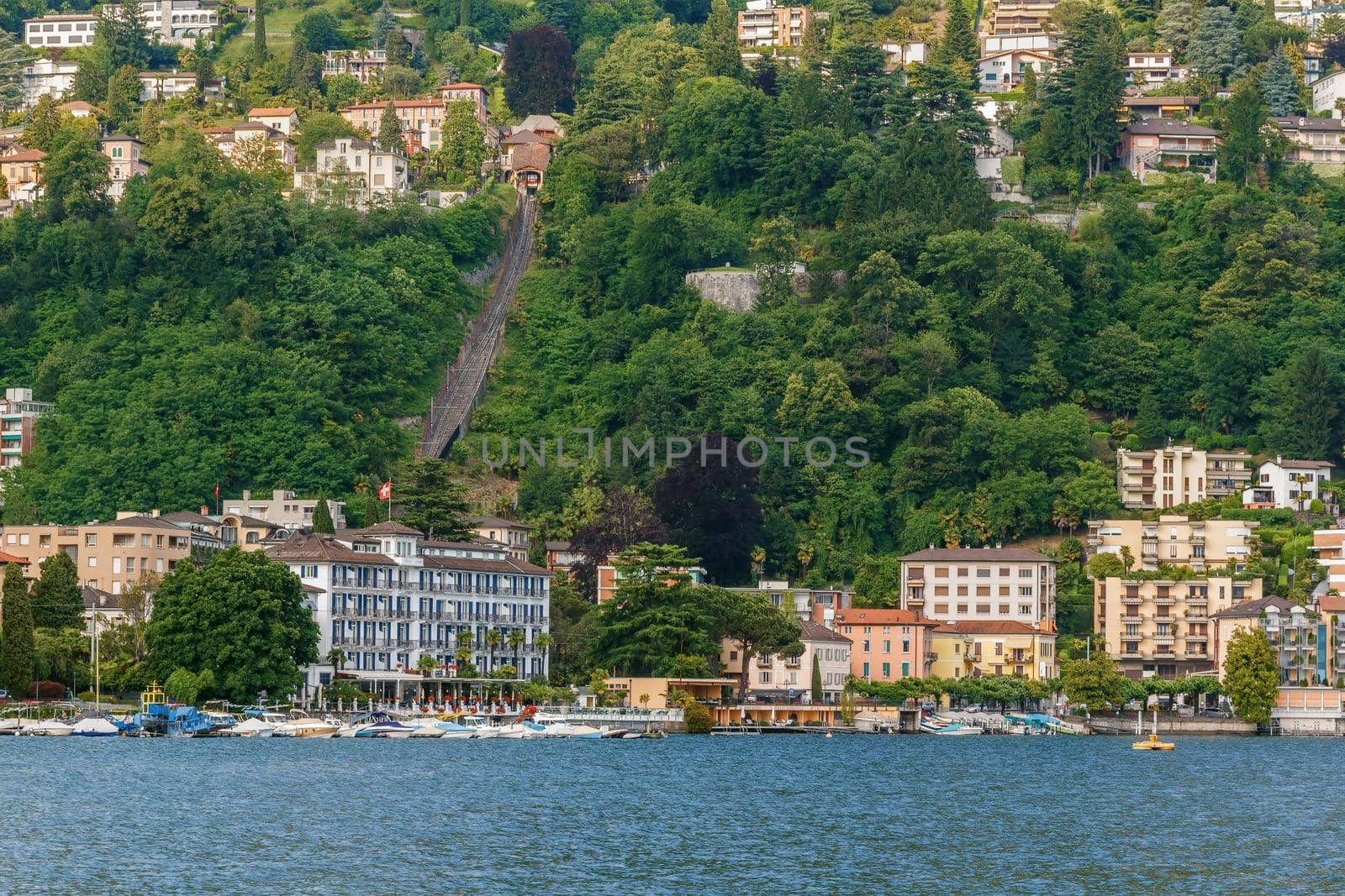 View of Lugano city from Lugano lake, Switzerland