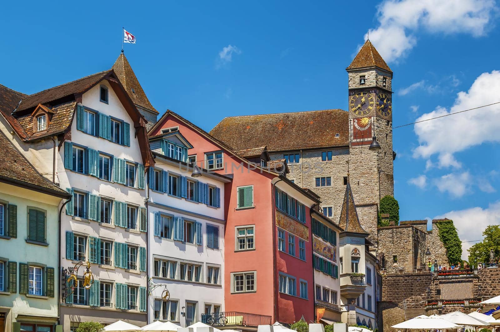 Rapperswil  main city square and clock tower, Switzerland