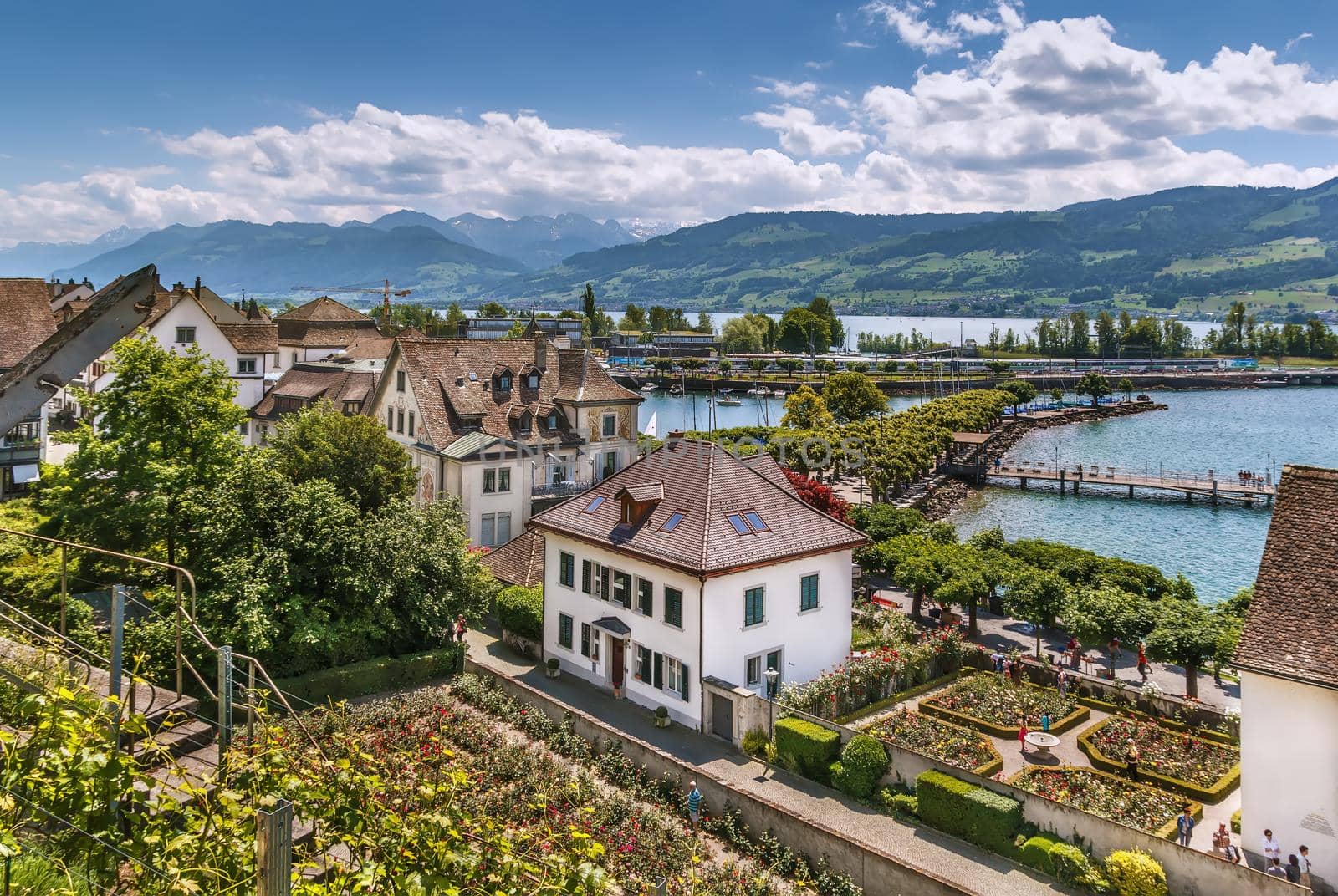 View of Rapperswil and zurich lake from the castle walls, Switzerland