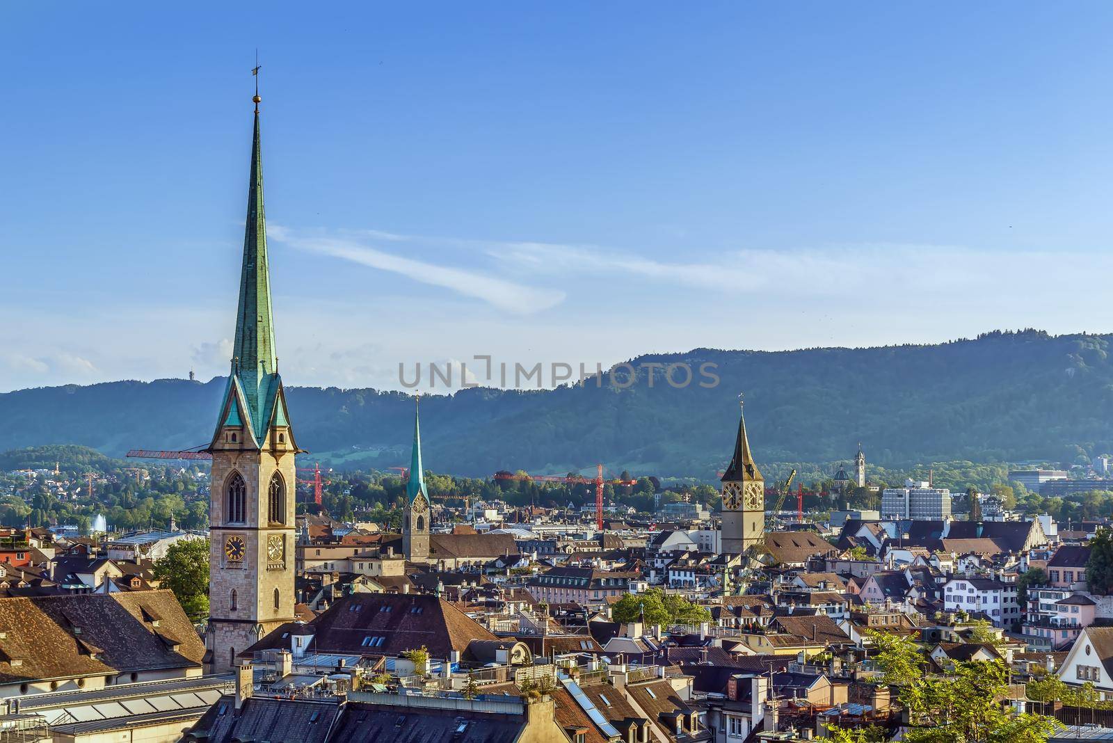 View of Zurich downtown from University hill, Switzerland