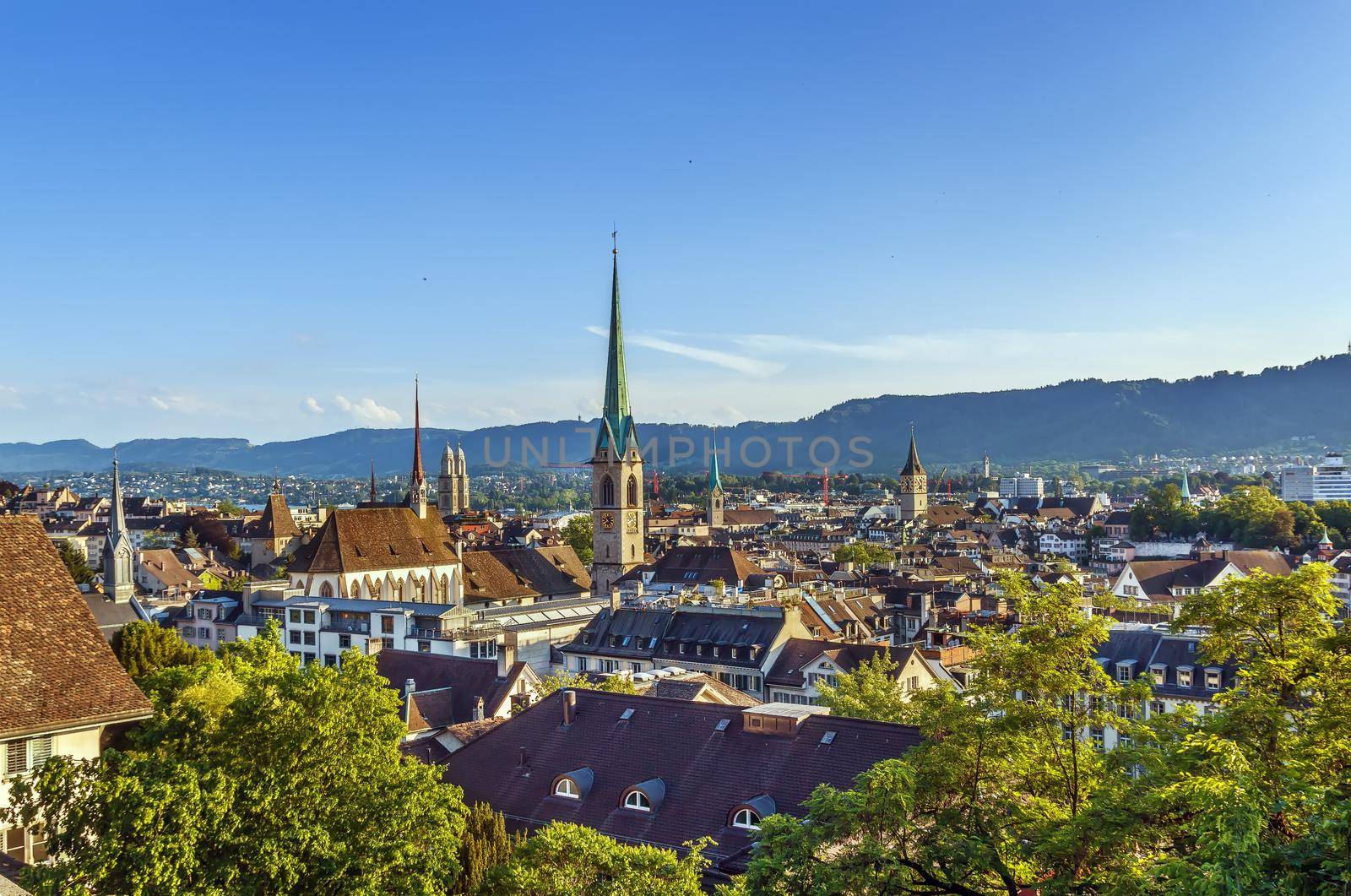 View of Zurich downtown from University hill, Switzerland