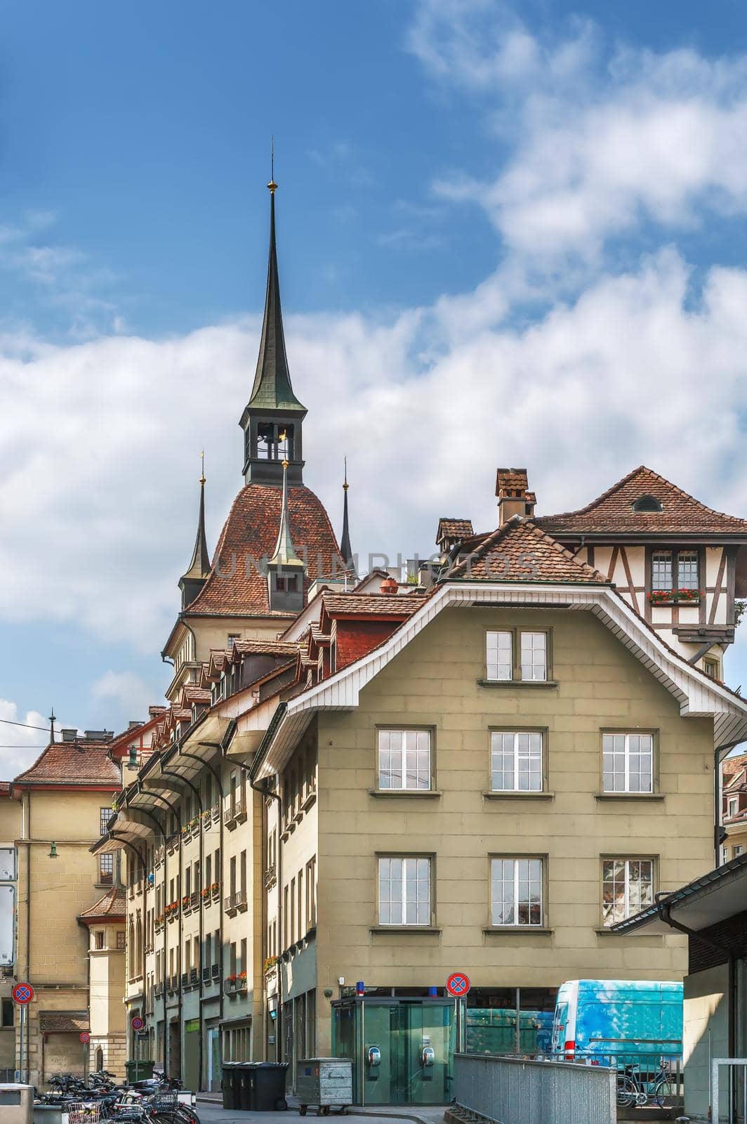 Street with historic houses in Bern city center, Switzerland