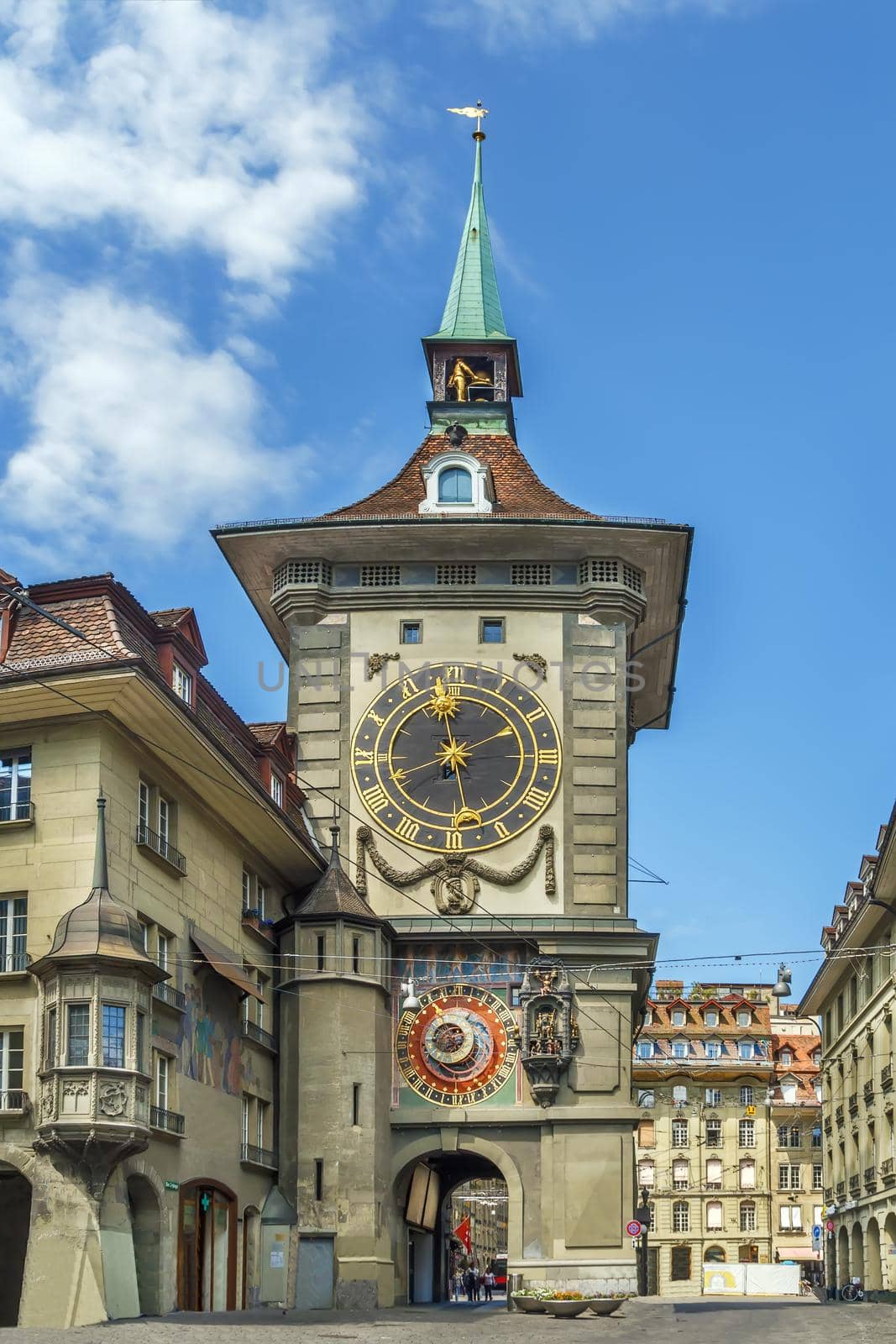 Zytglogge is medieval clock tower in Bern downtown, Switzerland. East facade