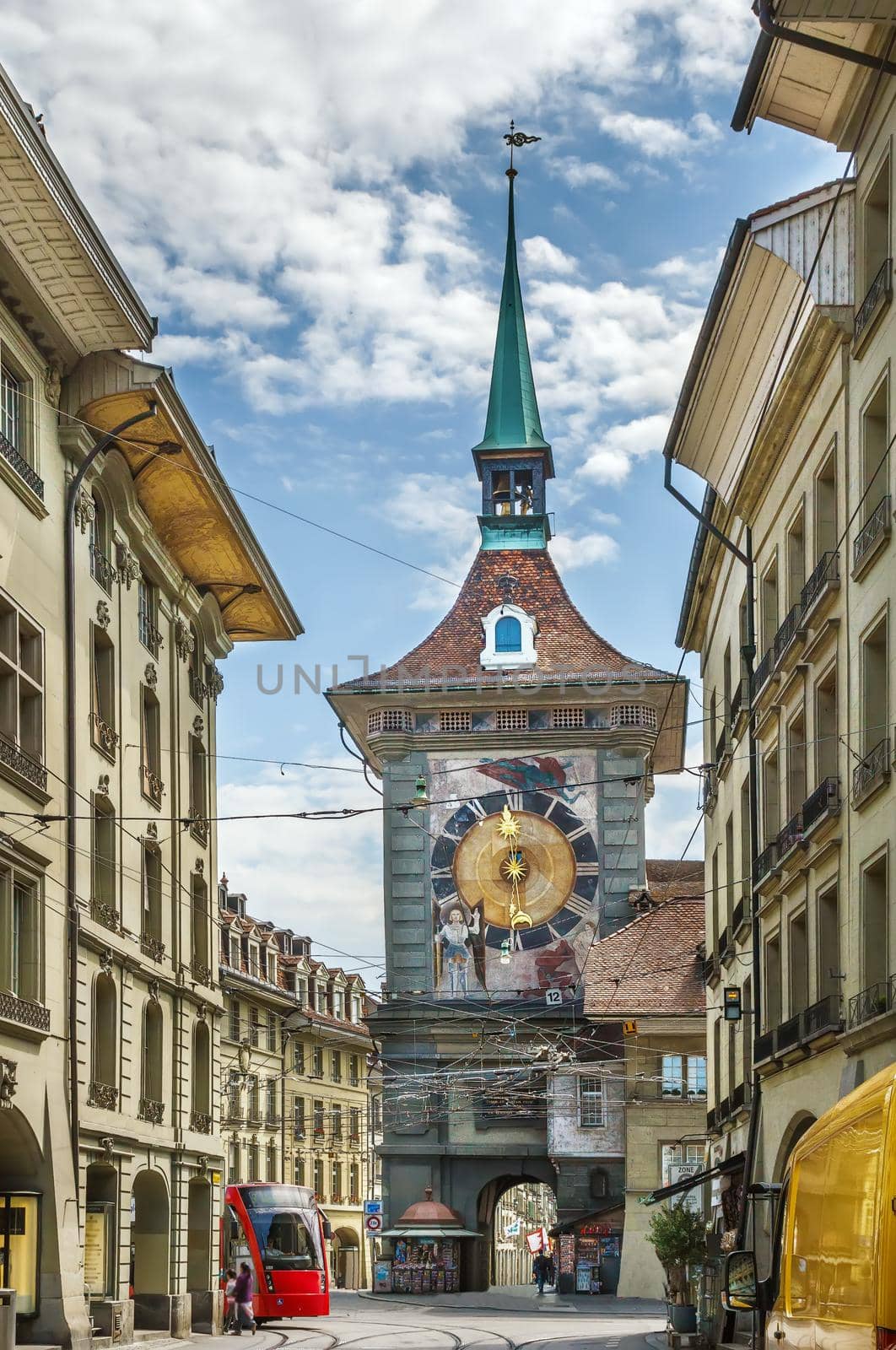 Zytglogge is medieval clock tower in Bern downtown, Switzerland. Western facade