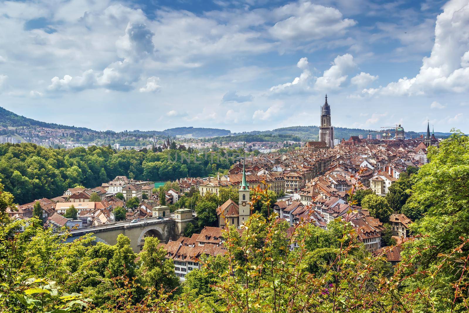 Aerial view of Bern from hill, Switzerland