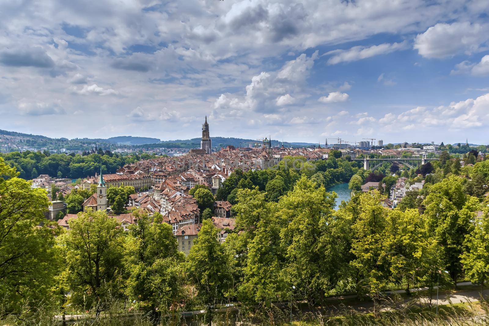 Aerial view of Bern from hill, Switzerland