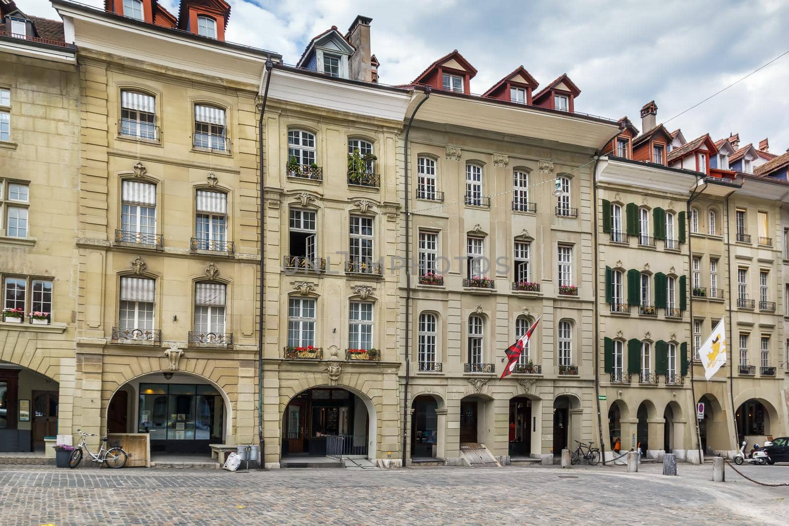 Street with historic houses in Bern downtown, Switzerland