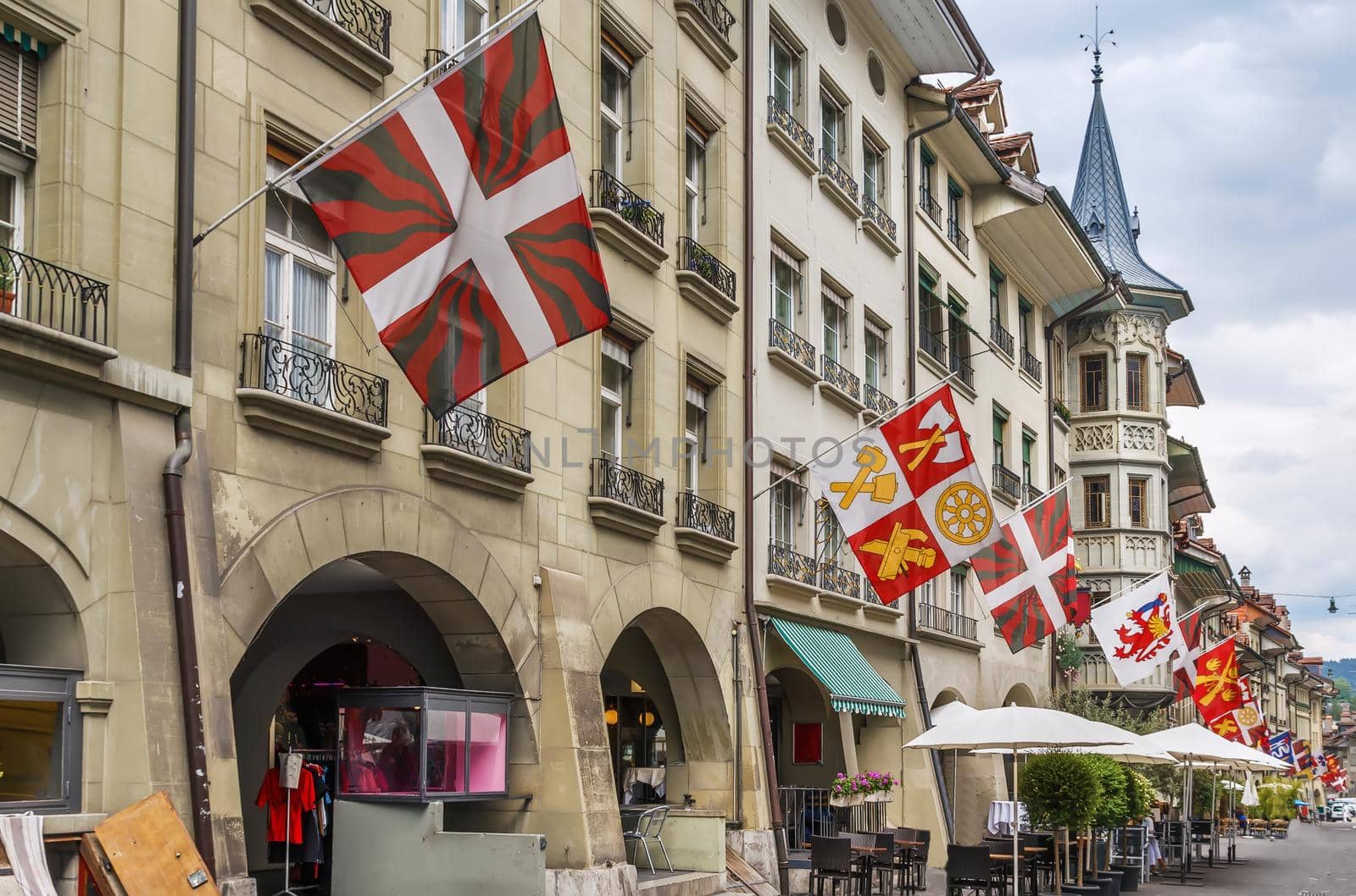 Street with historic houses in Bern downtown, Switzerland