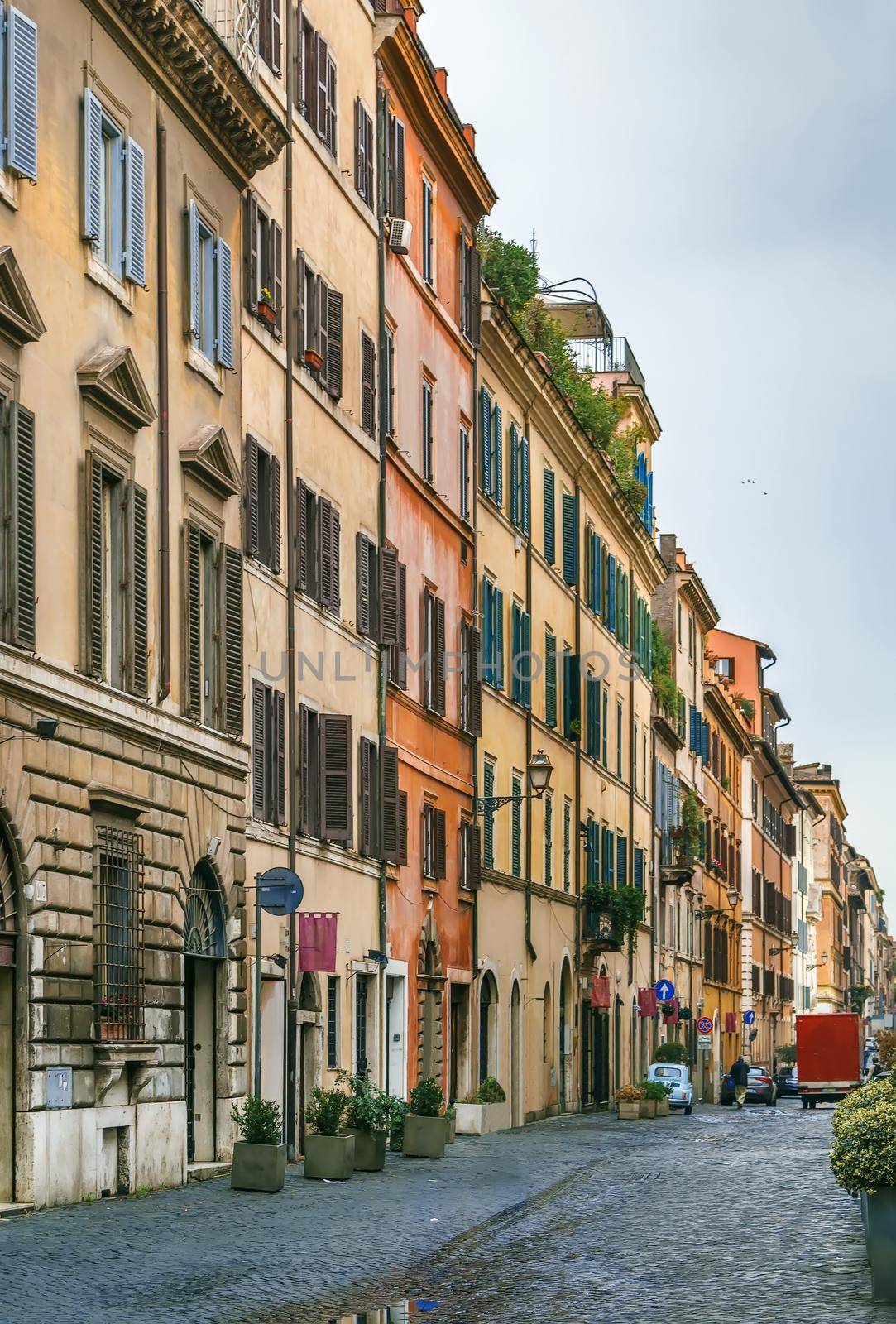 Street with historical houses in Rome old townd, Italy